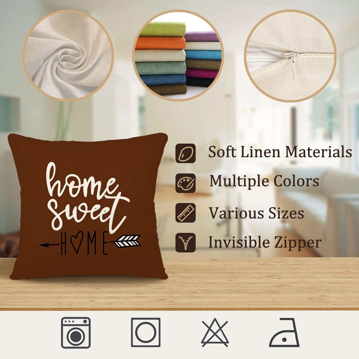 YCOLL Pillow Covers 18x18 Set of 4, Modern Sofa Throw Pillow Cover Decorative Linen Fabric Pillow Case for Couch Bed Car, Coffee