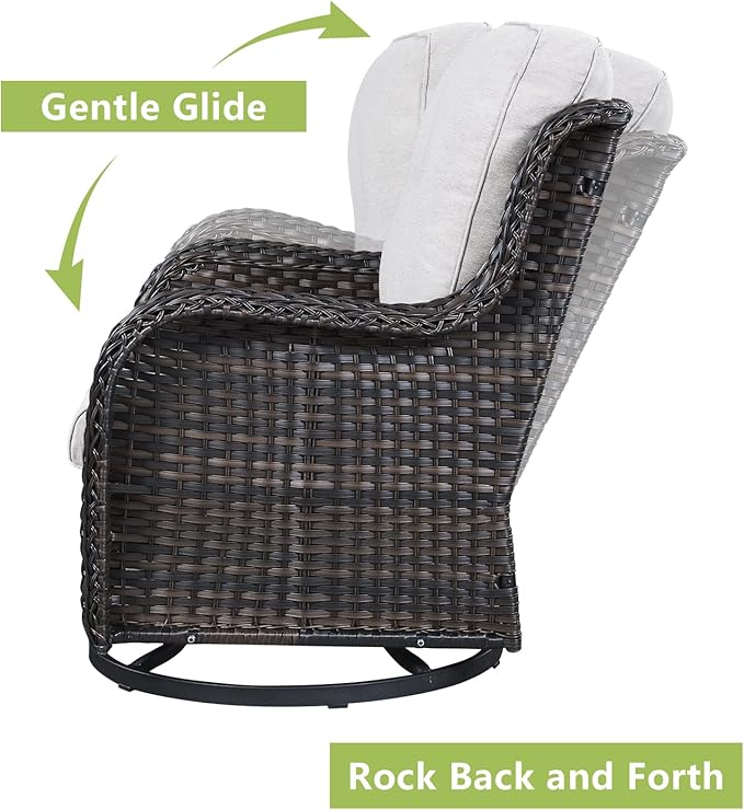 Rilyson Wicker Patio Furniture Set - 6 Piece Rattan Outdoor Sectional Conversation Sets with 2 Rocking Swivel Chairs,2 Ottomans and 2 Sofa for Porch Deck Garden(Brown/Beige)