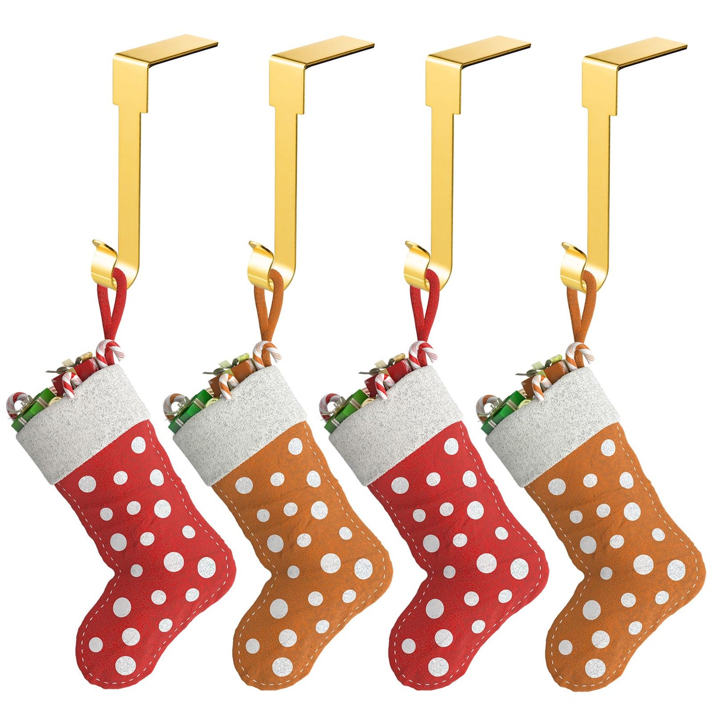 ARCHCRTC 6 Pcs Christmas Stocking Holders Mantel Stcoking Hangers Metal Hanging Hooks Christmas Ornament Hooks Mantel Garland Clips for Thick Fireplace Mantel Staircases Xmas Party Decor (Gold, 6)