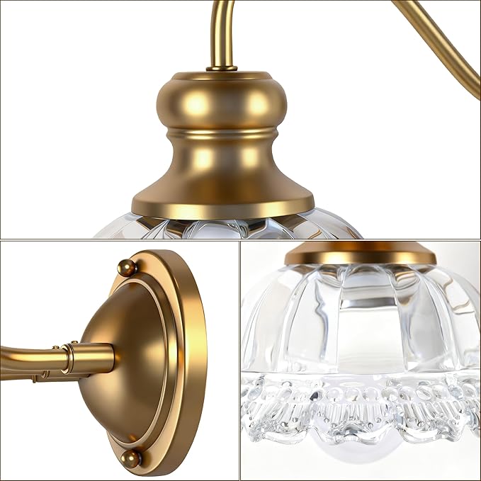 3-Lights Bathroom Vanity Light, Gold Vintage Bathroom Light Fixtures, Matte Antique Brass Finish with Crystal Glass Shade, Wall Sconces Lighting for Living Room, Bedroom, Hallway(E26 Base)