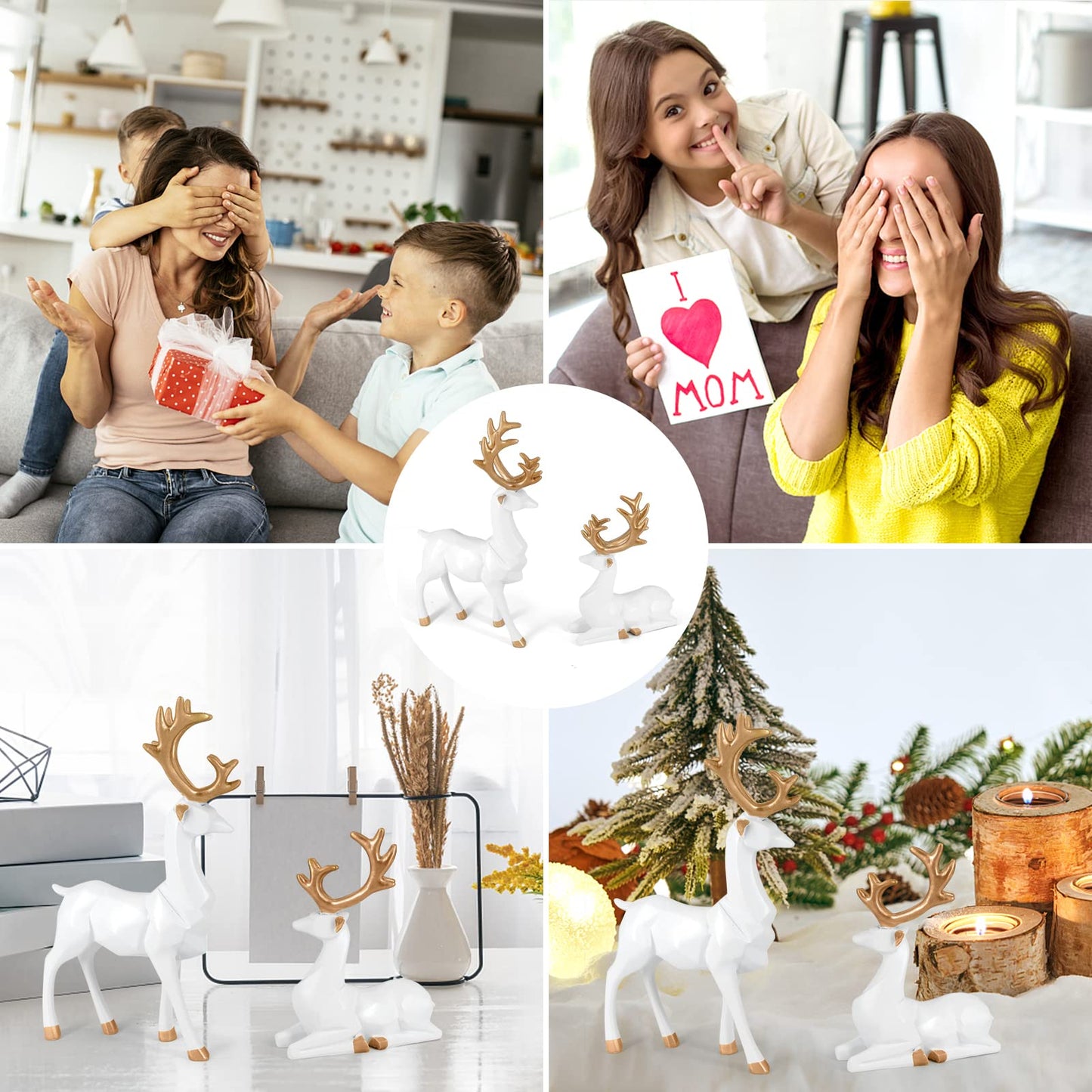 MicoSim Reindeer Ornaments Statue,Reindeer Christmas Decoration,Deer Gifts for Women, Mom Gifts,Deer Decorations Applicable Home, Office,Bookshelf TV Stand, Shelf, Living Roo(Origami Medium, White)