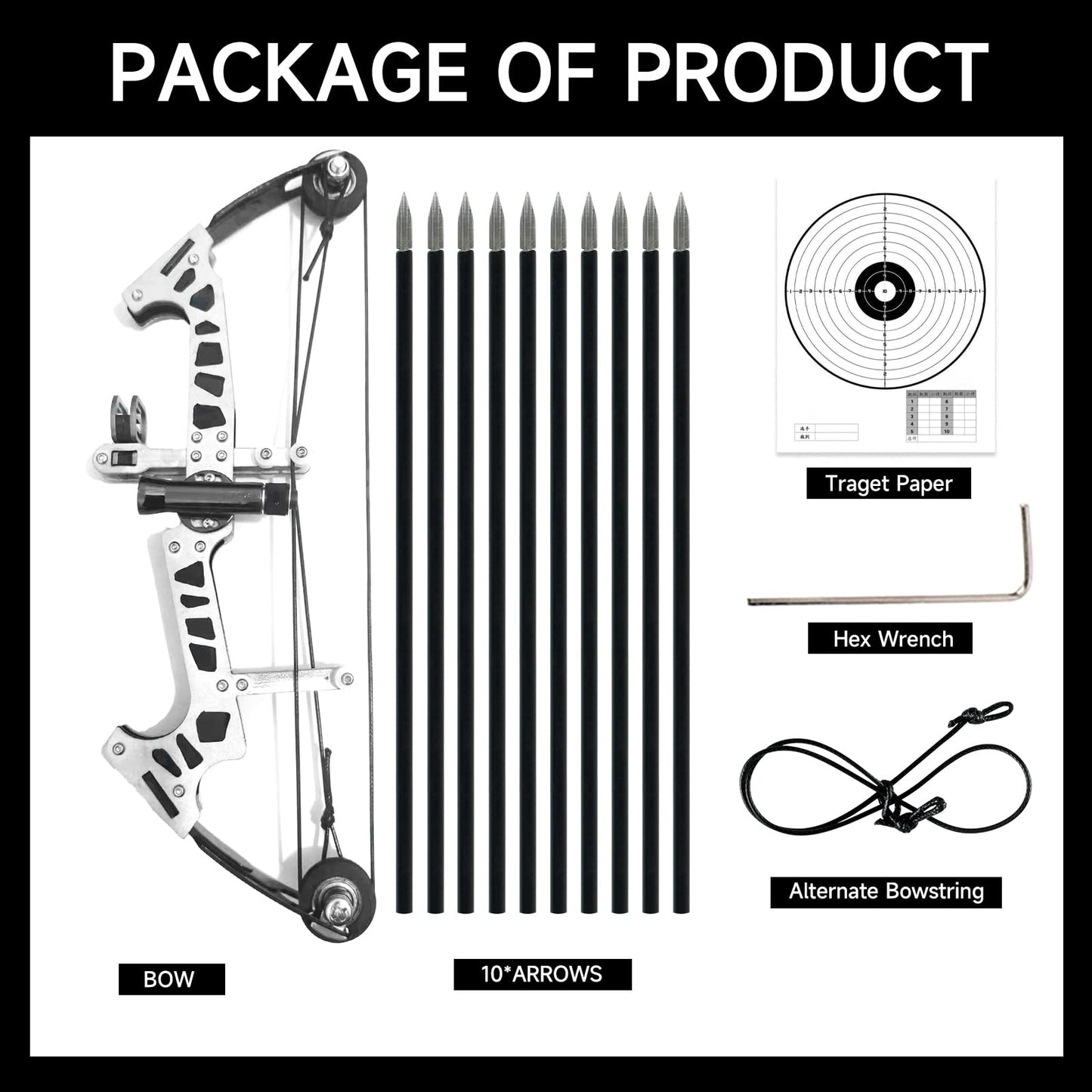 Archery Bow Set Laser Compound Bow Stainless Steel Training Bow Outdoor Sports Hunting Cool Stuff Professional Competition (Black)