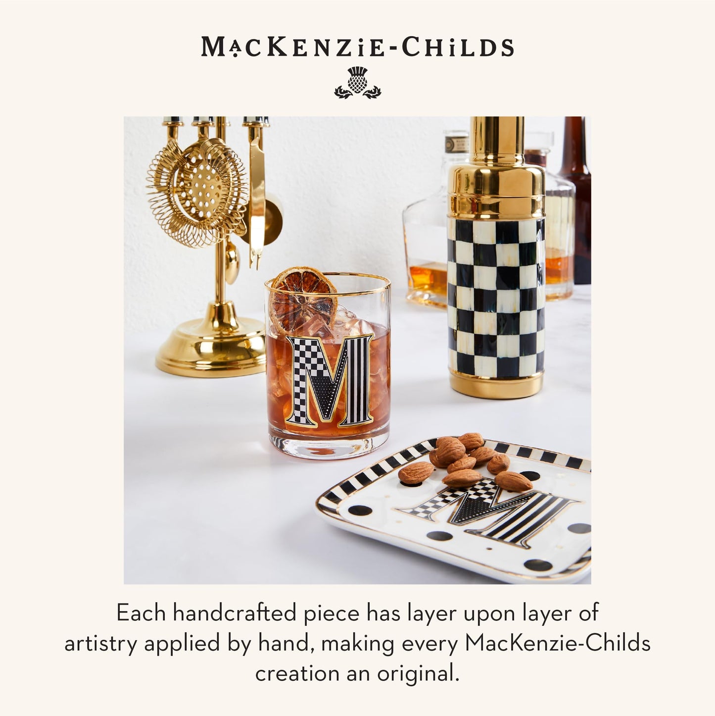 MACKENZIE-CHILDS Ceramic Monogram Dish, Decorative Letter Plate, 5.75 Inches, K