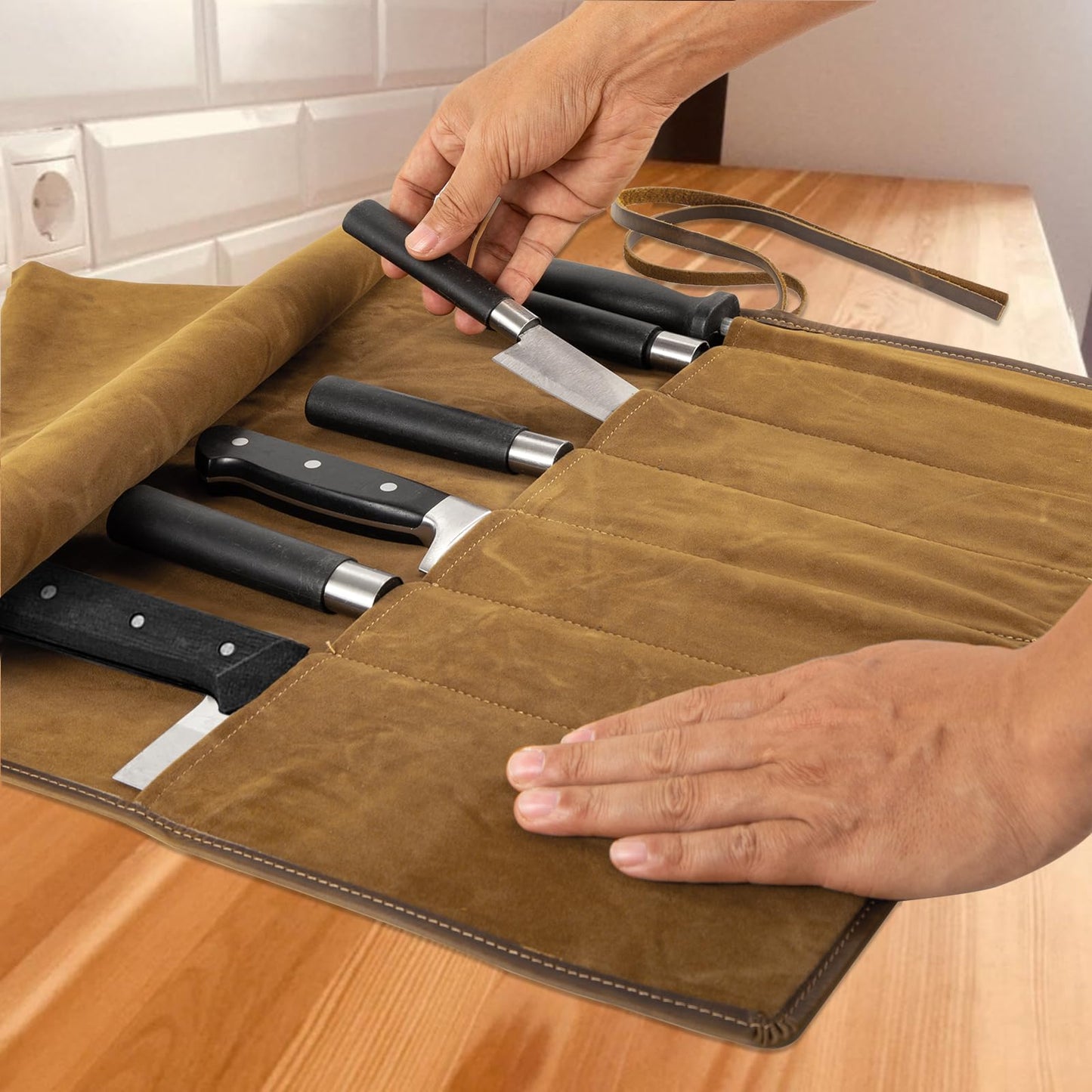 Genuine Leather Knife Roll, Knife Bags for Chefs Professional, Small Chef'S Knife Case Holder, Knives Holders Protectors with 7 Slots