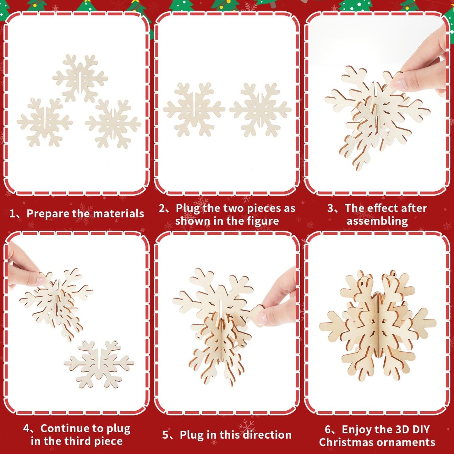 Chunful Wooden Snowflake Table Decor DIY 3D Snowflake Table Centerpiece Winter Unfinished Wood Cutouts Tabletop Crafts Wonderland Decoration for Winter Holiday Tiered Tray Decorations