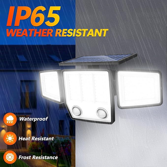 Solar Motion Sensor Outdoor Lights - 3000LM LED Outdoor Motion Lights with Dual Sensors, 3 Lighting Modes, 270° Illumination, IP65 Waterproof Security Flood Lights for Yard, Garage, Patio(2 Packs)