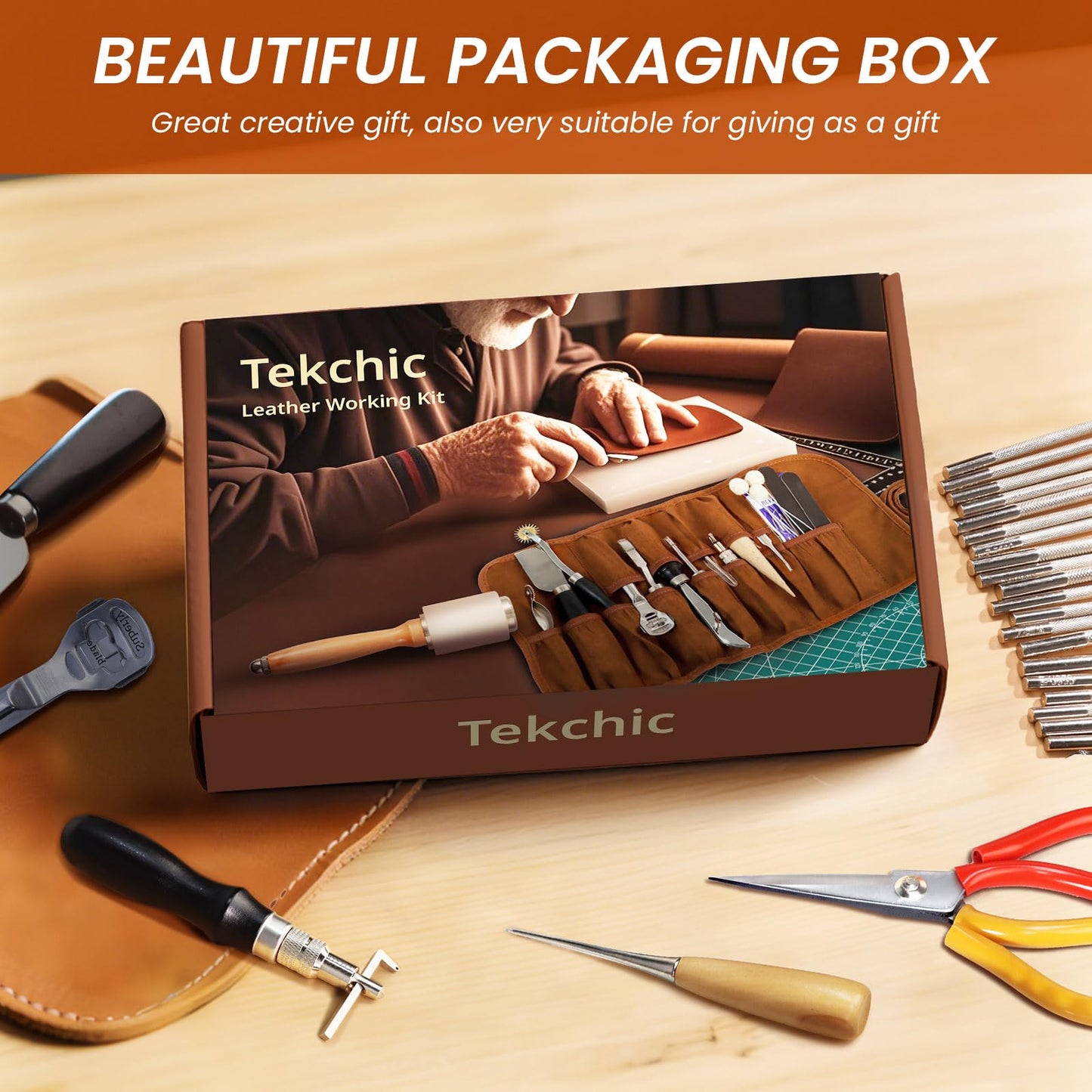 Leather Working Tools Craft Kit for Carving Stamping Sewing Punching Cutting with Storage Bag Professional Leather Tooling kit for DIY Crafting