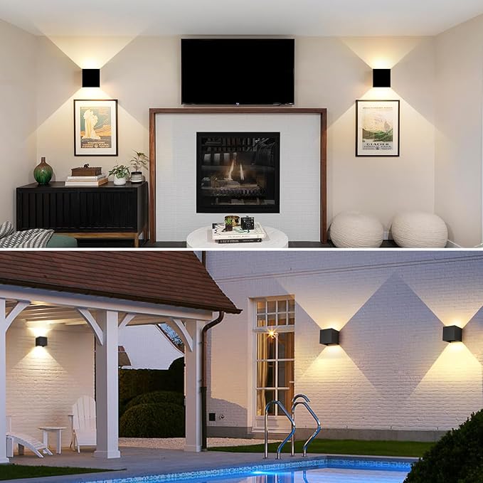 4 Pack 20W Exterior Lights for House,Up and Down Lights Outdoor Sconces Wall Lighting Fixtures Wall Mount - ETL Listed,3000K/4000K/6500K Indoor Wall Sconces Black Modern Outdoor Wall Lights 4.72-Inch