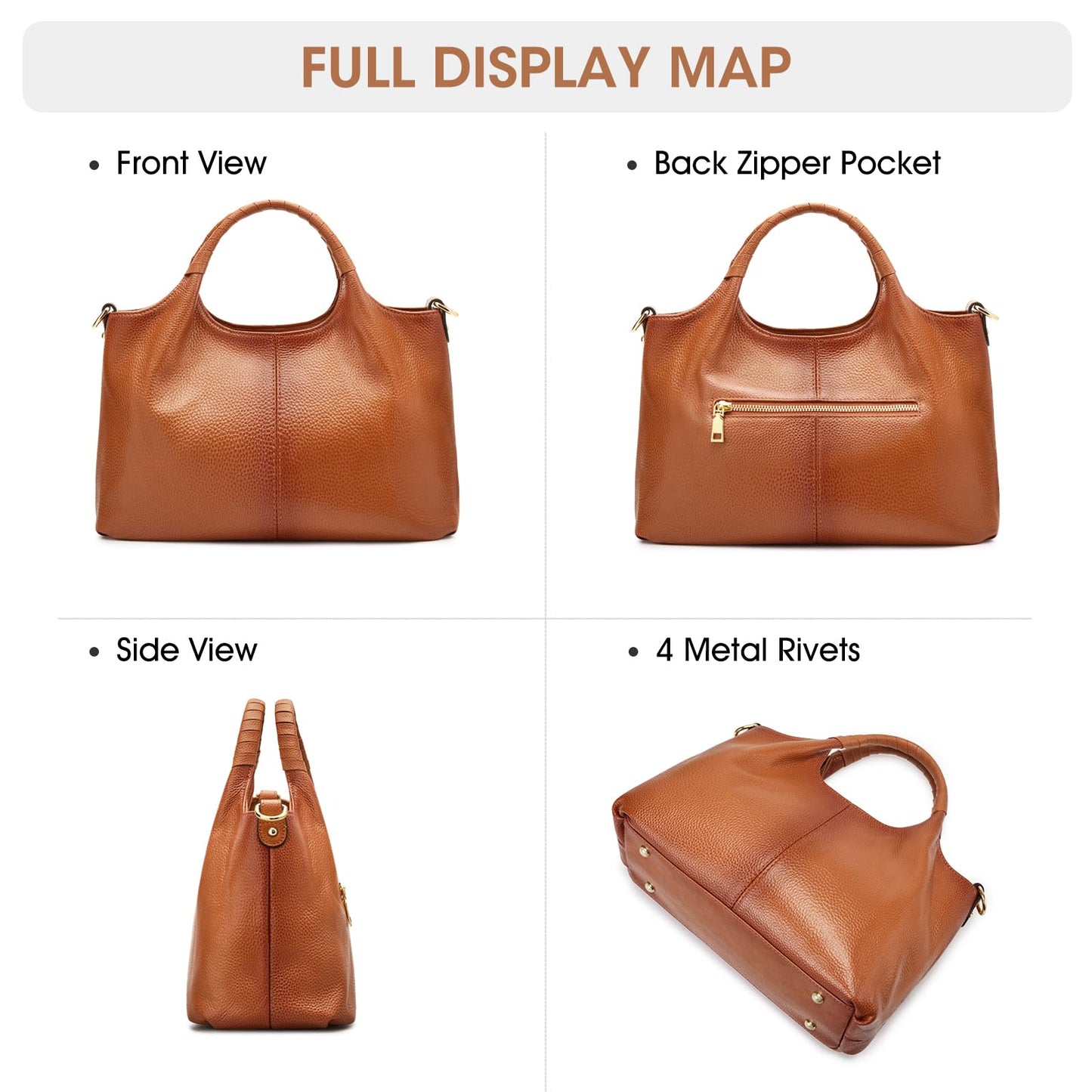 Kattee Leather Purses and Handbags for Women, Medium Crossbody Bags Trendy, Soft Shoulder Satchel Bags, Sorrel