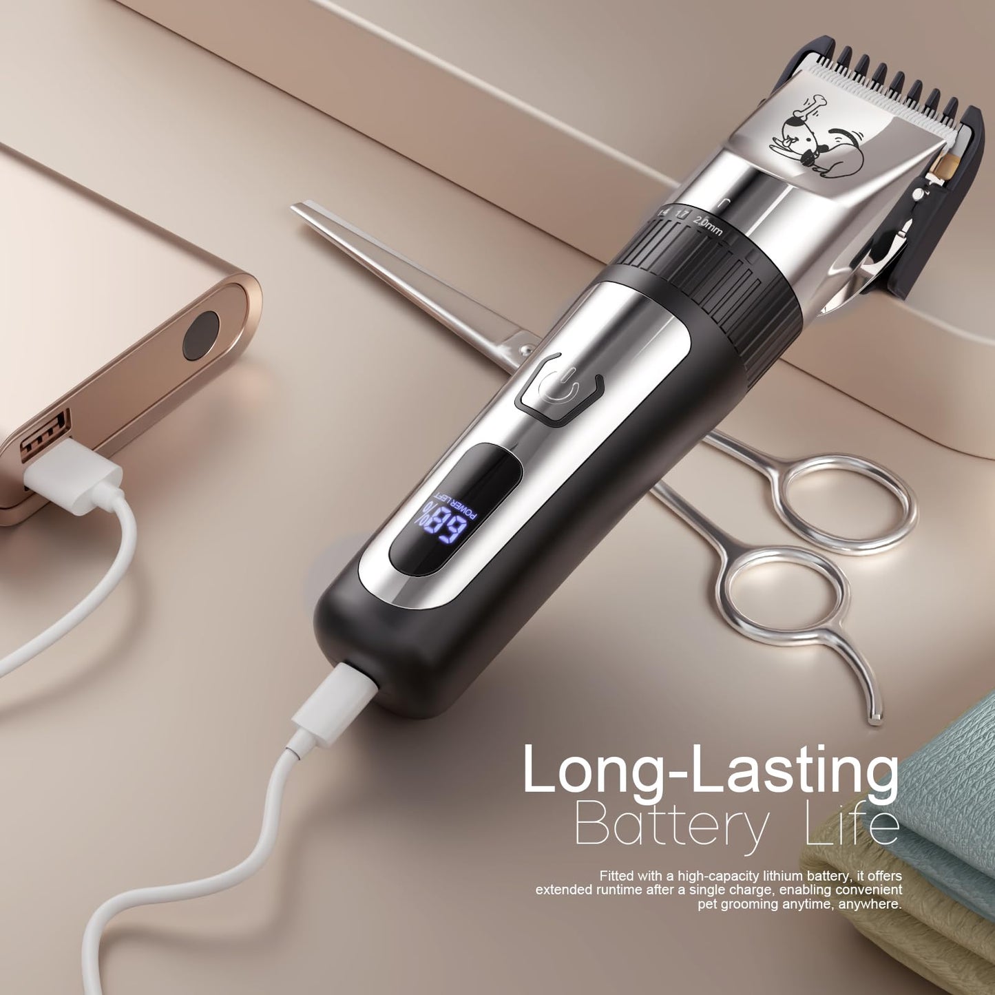 AJELU Dog Grooming Clipper Kit, Cordless Low Noise Rechargeable Electric Trimmer With Adjustable Comb & Detachable Blades, Suitable for Dogs, Cats, Pets