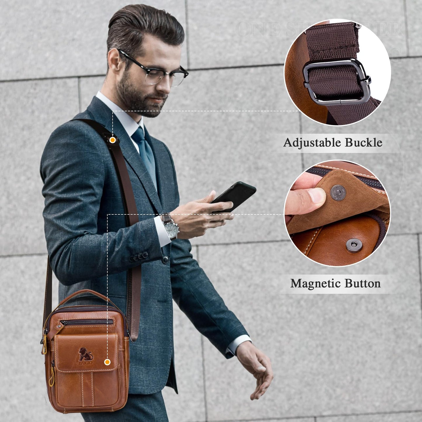 BAIGIO Genuine Leather Small Messenger Bag for Men Crossbody Shoulder Bag for Ipad MIni Handbag Man Purse Satchel for Daily Business