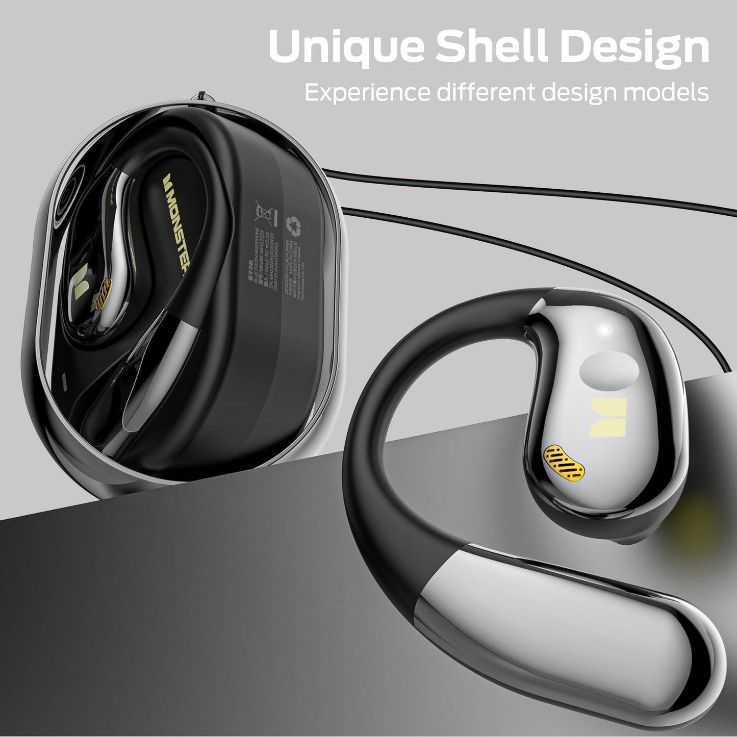Monster Open Ear AC360, Wireless Bluetooth Rotary Earphone, with Lanyard, Upgraded Bluetooth 6.0, Touch Control, 24h Long Battery Life, IPX5 Waterproof,Long-Lasting Wear Without Fatigue(Black)