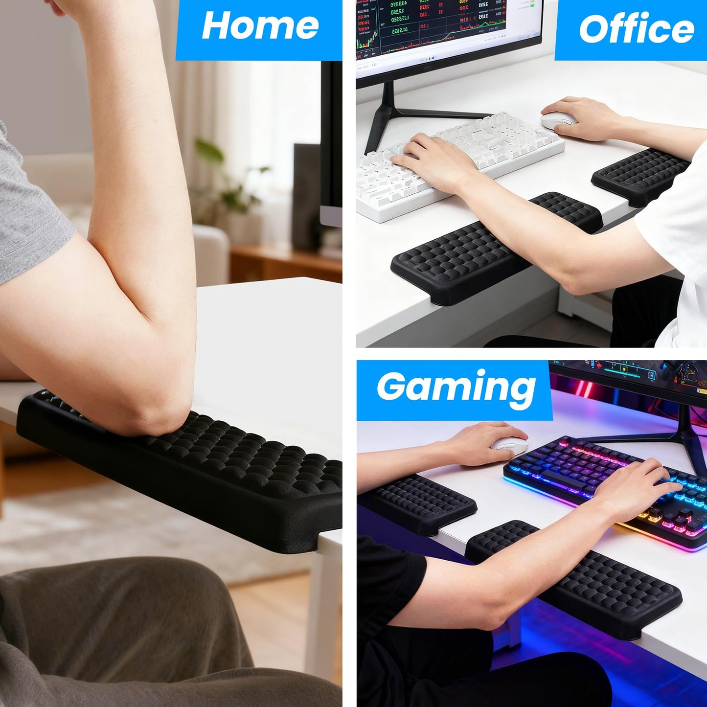 Arm Rest for Desk, 2-PCs L-Shaped Memory Foam Elbow Keyboard Wrist Pads with Non-Slip Base, Ergonomic Desk Edge Cushion & Wrist Rest for Computer Keyboard, Office and Home Use