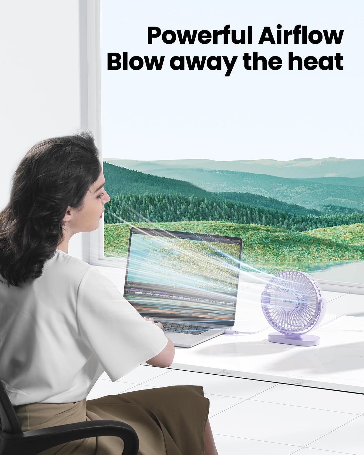 Gaiatop USB Desk Fan, 5.5 Inch Small Quiet Powerful 3 Speeds 90° Rotate, Personal Mini Portable Desktop Table Fans, Cooling for Home Office Car Travel Indoor Outdoor Pink