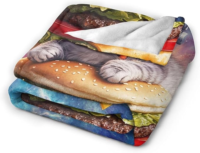 Funny Cat Decor Gifts - Flannel Fleece Fuzzy Cat Throw Blanket, Soft Warm Cozy Plush Food Blanket for Bed Couch Living Room, Stuffed Decoration for Kids Adult, 80"x60"