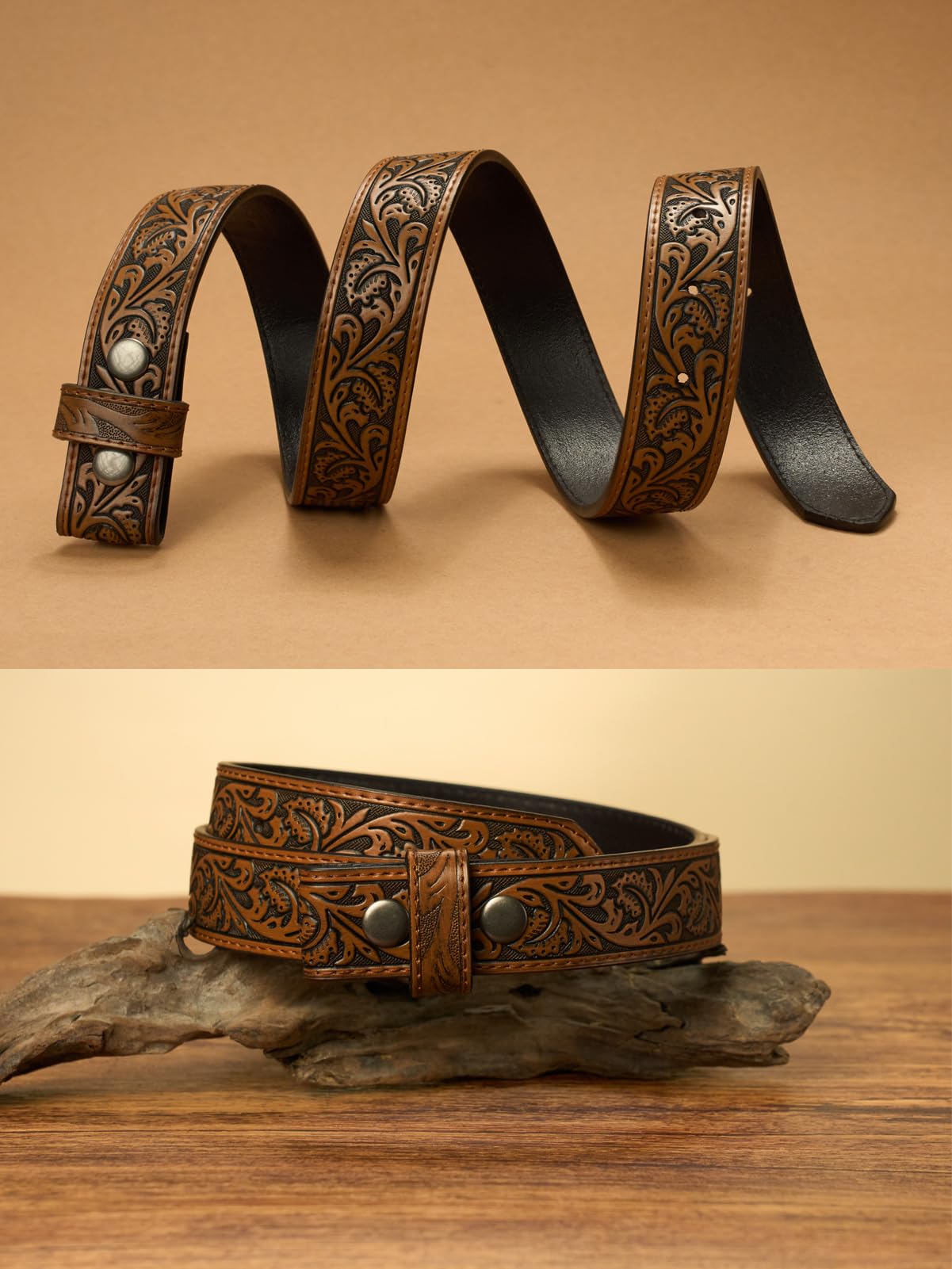 Kids Boys Western Belt Cowboy Leather Belt-Girls Adjustable Embossed Leather Belt Strap for Jeans Gift (Brown, 37.5" fit waist 31"-34.5")