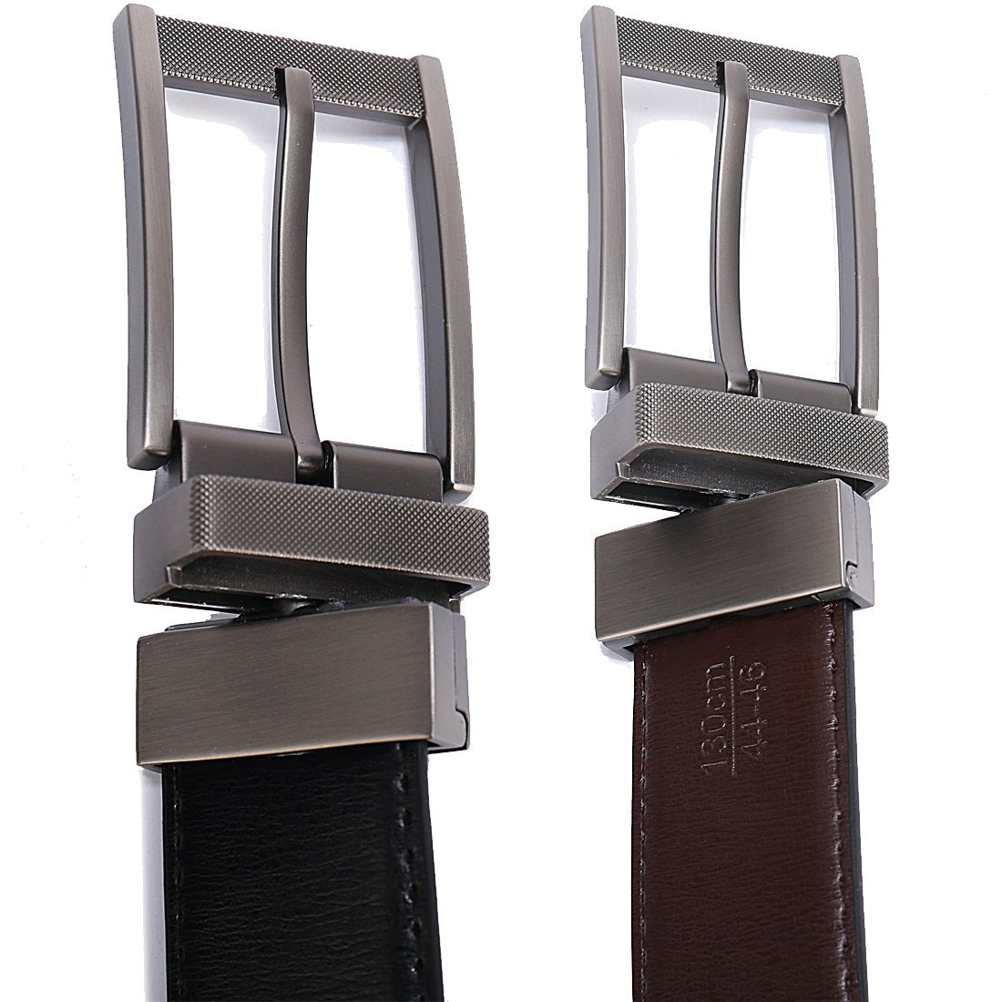 Belts for Men Reversible Leather 1.25" Waist Strap Fashion Dress Buckle Beltox(28-30,Sub-brushed Buckle Black/Brown)