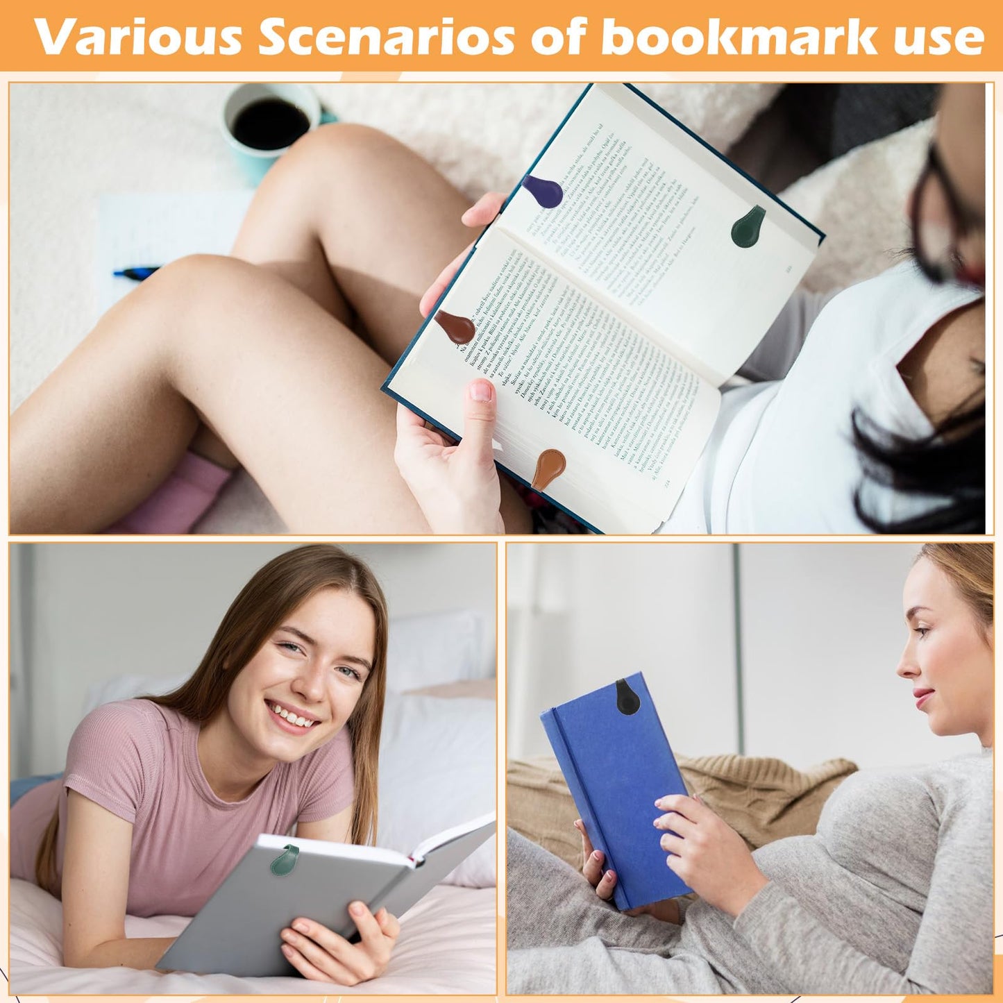 12 Packs Magnetic Leather Bookmark, 6 Color Leather Magnet Book Marks Page Markers Retro Magnet Bookmark Clips Reading Supplies Gift for Reading Men Women Book Lovers