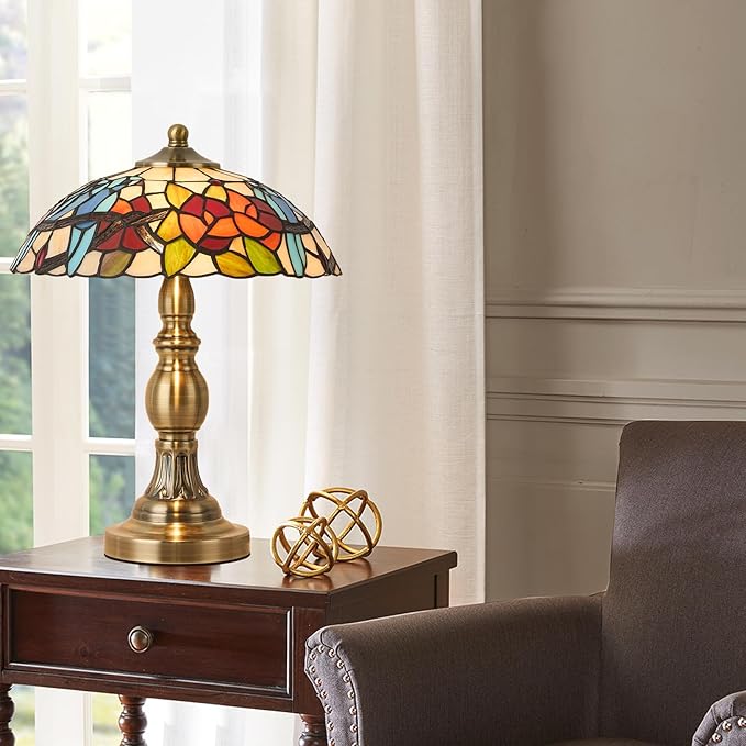 Tiffany Style Table Lamp, Stained Glass Table Light,Art Craft Antique Decor Lamp for Bedside Nightstand Bedroom Living Room Home Office ect