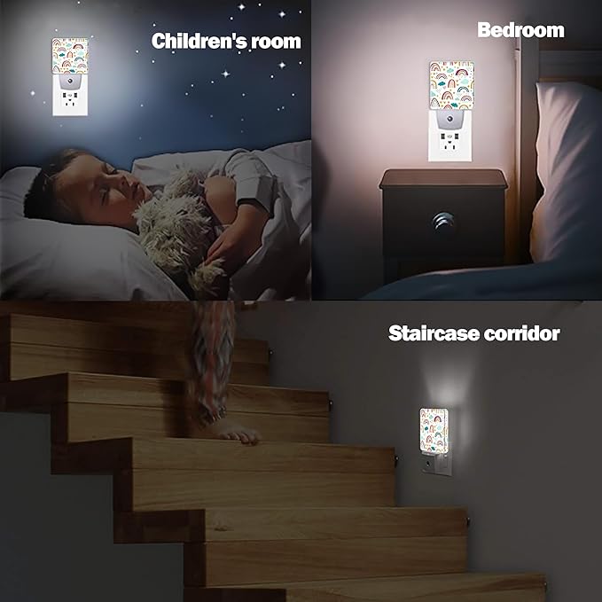 Rainbow Night Light, Star Cloud Plug into Wall with Dusk to Dawn Light Sensors, Warm Nightlights for Bedroom, Bathroom, Hallway, Kitchen, Gifts Ideal for Boys Girls Women Men