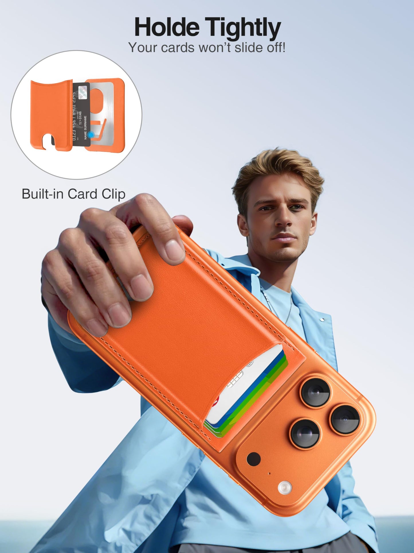TopMade for MagSafe Wallet, Works with Apple Find My, Strongest Magnetic Wallet with Stand, 6 Card Holder, RFID Blocking, Magnetic Card Holder for iPhone 17/16/15/14/13/12 Series, Rechargeable,Orange