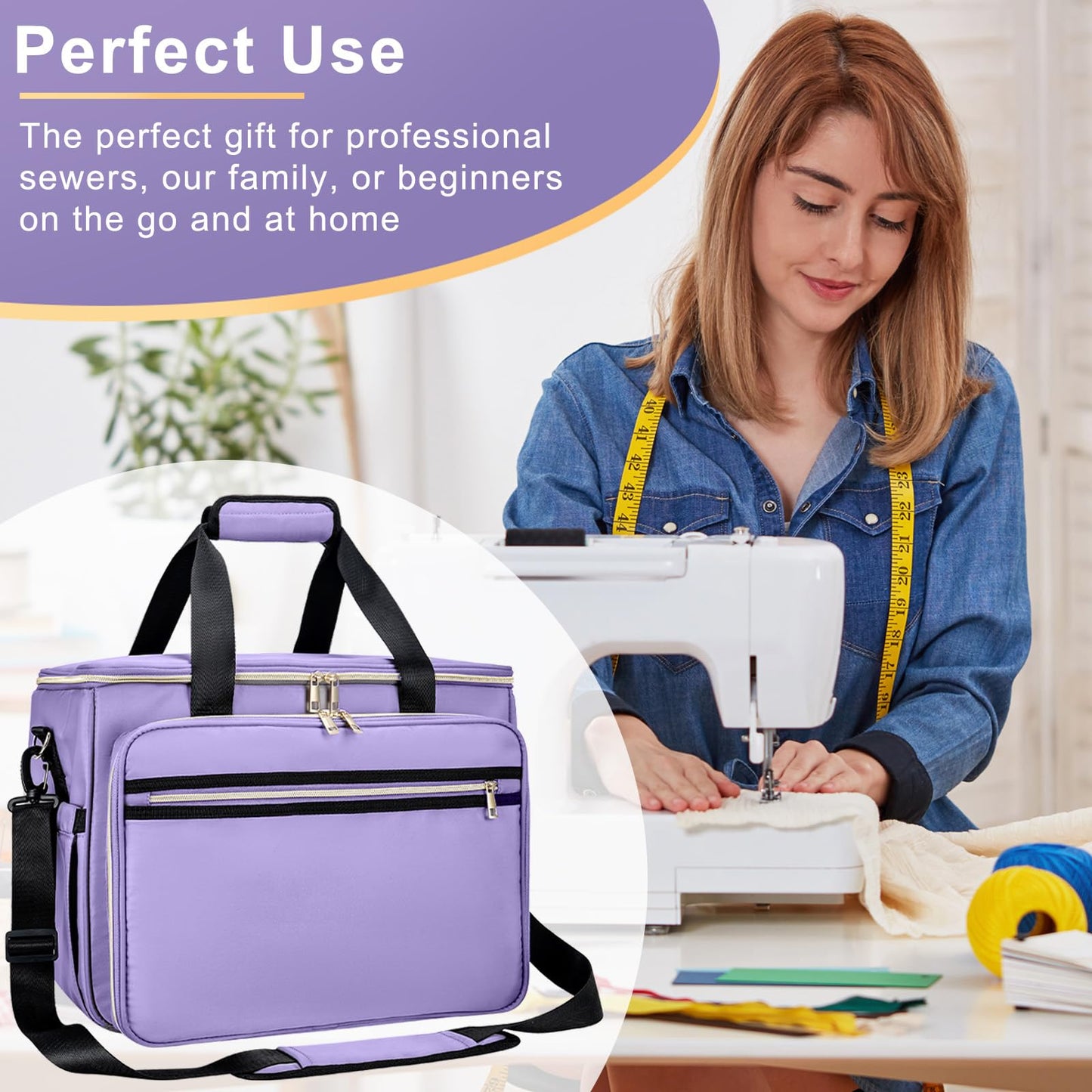Anitor Sewing Machine Carrying Case with Removable Bottom Padding, Sewing Machine Bag Fits Most Standard Sewing Machines and Storage Sewing Accessories, for Singer, Brother, Janome, Purple,(Bag Only)