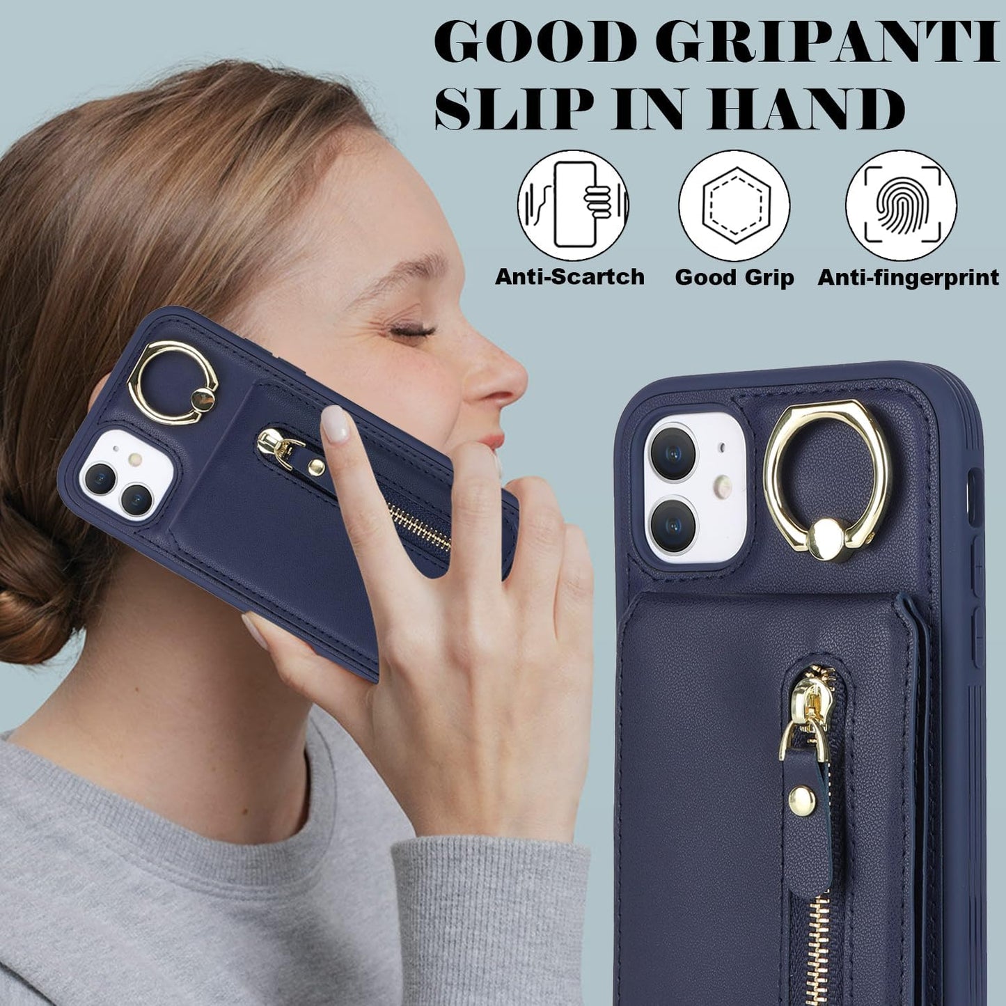 DEYHU for iPhone 12 Mini Phone case with Card Holder with Compatible magsafe Magnetic, Key Chain PU Leather Flip Kickstand Detachable 2-in-1 Wallet case for Apple12Mini Women Men-Dark Blue