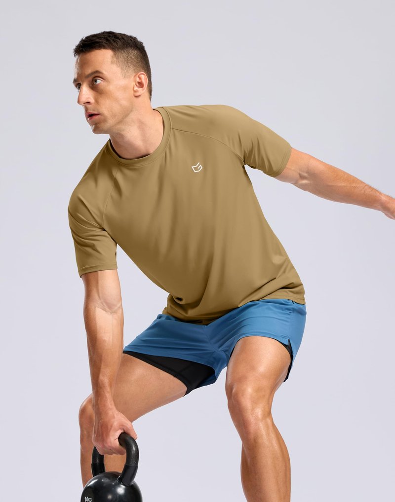 G Gradual Men's Athletic Workout T-Shirts Moisture Wicking Cooling Running Shirts Short Sleeve Performance Tee for Gym Tennis(Khaki,XXL)