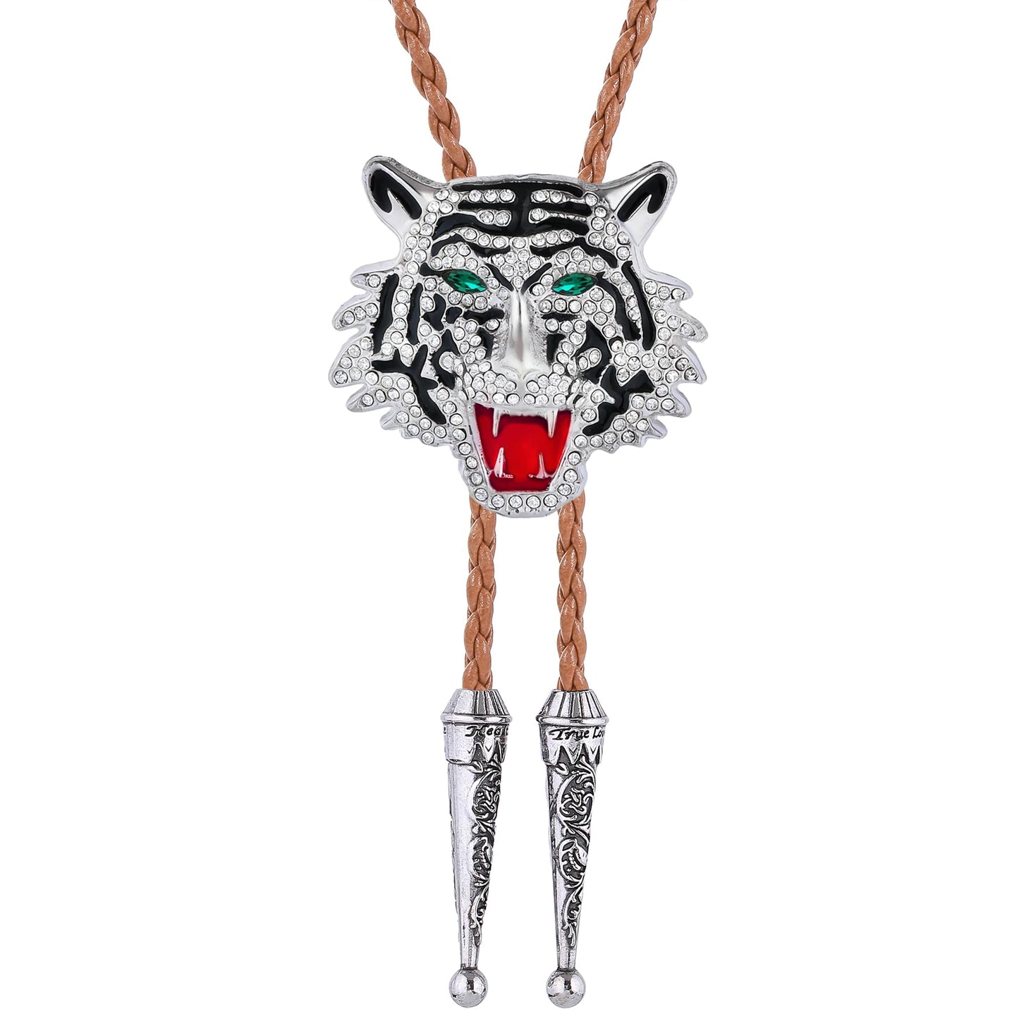 GelConnie Bolo Tie for Men - Crystal Tiger Head Bolo Tie for Men - Brown Leather Cord Western Cowboy Rhinestone Animal Bola Ties