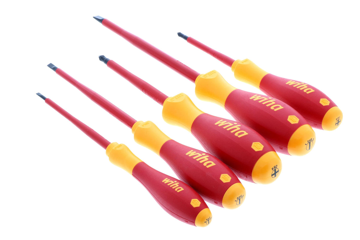 Wiha 32091 5-Piece 1000-Volt Slotted and Phillips Insulated Screwdriver Set