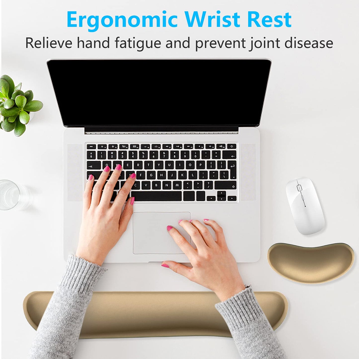 Dapesuom Enlarge Keyboard Wrist Rest, Memory Foam Wrist Cushion for Desk Mats Support, Cute Typing Pain Relief Keyboard Mouse Pad Rests Set with Non-Slip Base for Gaming Laptop Office, Leather Brown