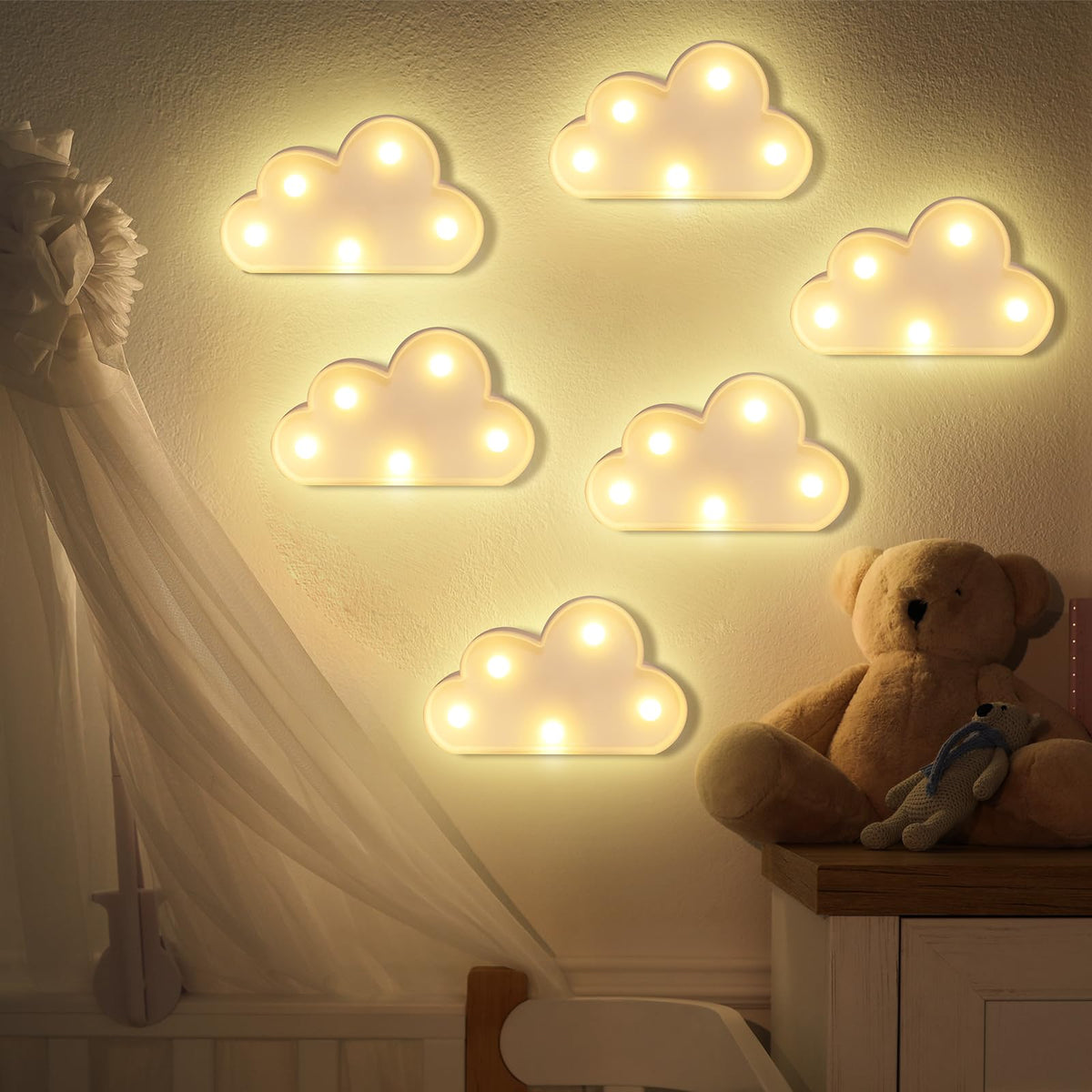 clothmile 6 Pcs LED Cloud Night Light Can Be Hung On The Wall Kids Room Room Light, Suitable for Birthday Party Holiday Decoration Baby Room Nursery Decoration (Clound-6pcs)