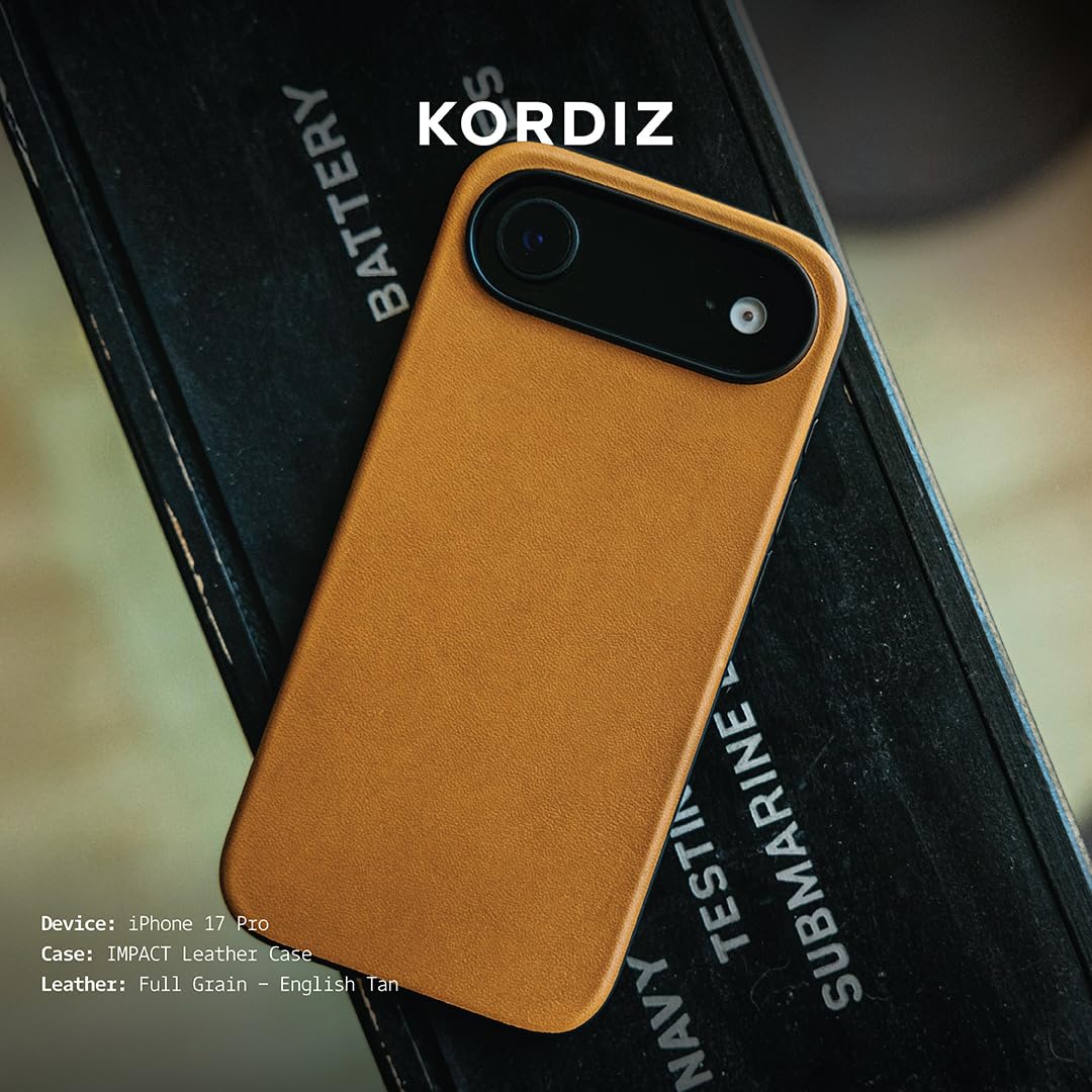 KORDIZ Impact Leather Case for iPhone 17 Air – Full-Grain Leather MagSafe Case with Camera Control Button – 360° Shockproof Bumper – Rugged Patina-Ready Protection – Slim Grip Cover (Dark Brown)