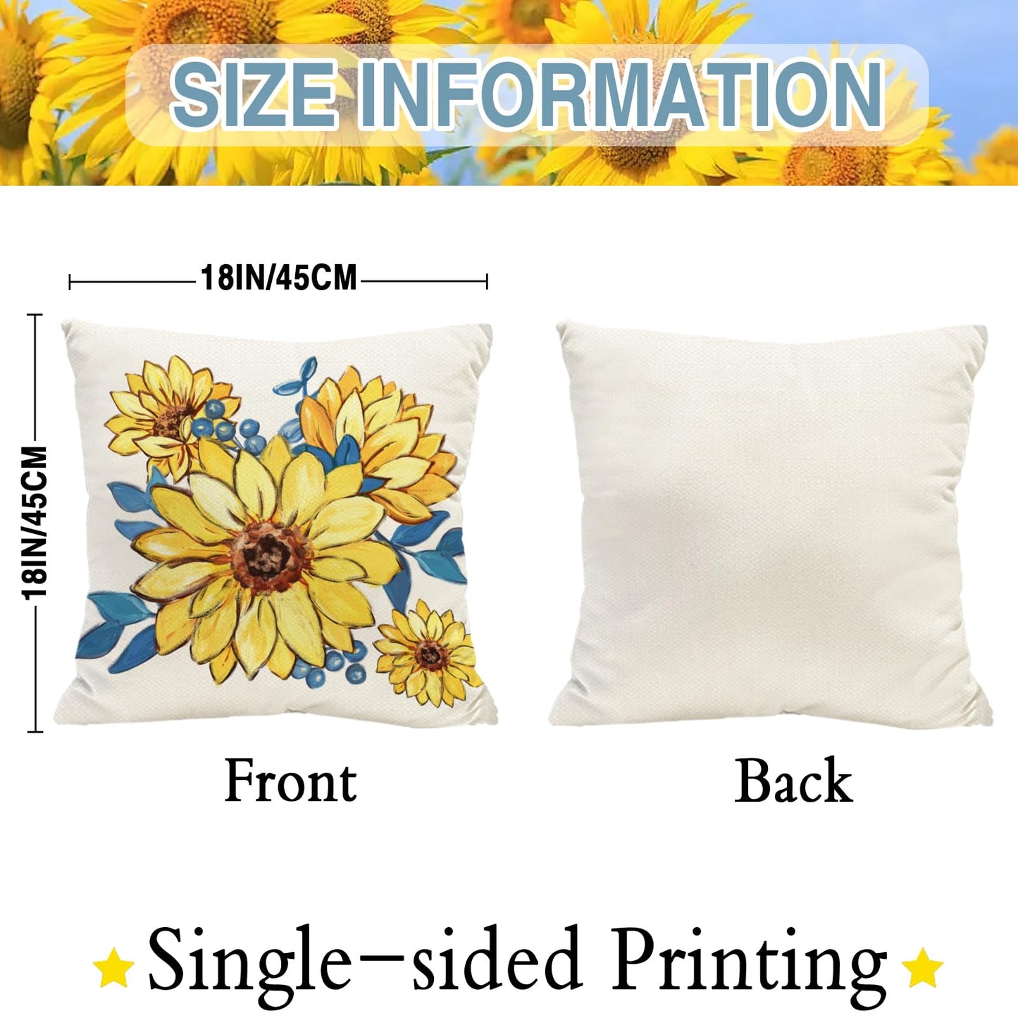 Tikeciti Sunflower Hello Sunshine Pillow Covers Italy Blue 18 x 18 Inch Throw Pillows, Amalfi Mason Jar Floral Decorative Farmhouse Cushion Case for Sofa Couch Set of 4