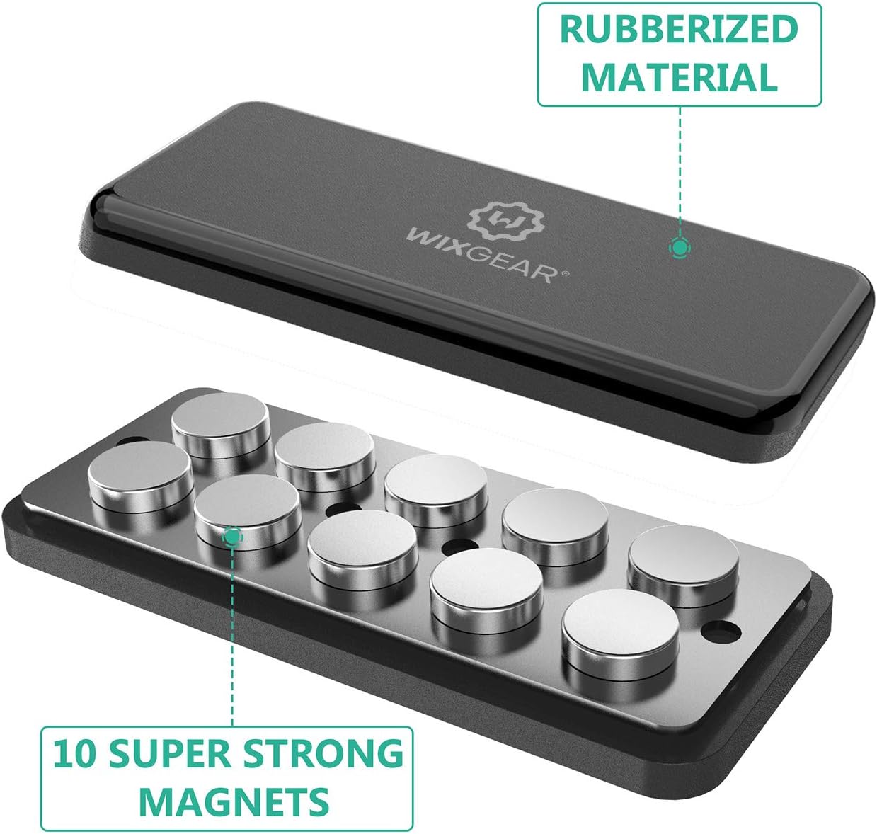 WixGear Magnetic Phone Car Mount, Universal Stick On Rectangle Flat Dashboard Magnetic Car Mount Holder, for Cell Phones and Mini Tablets -Extra Strong with 10 Magnets!