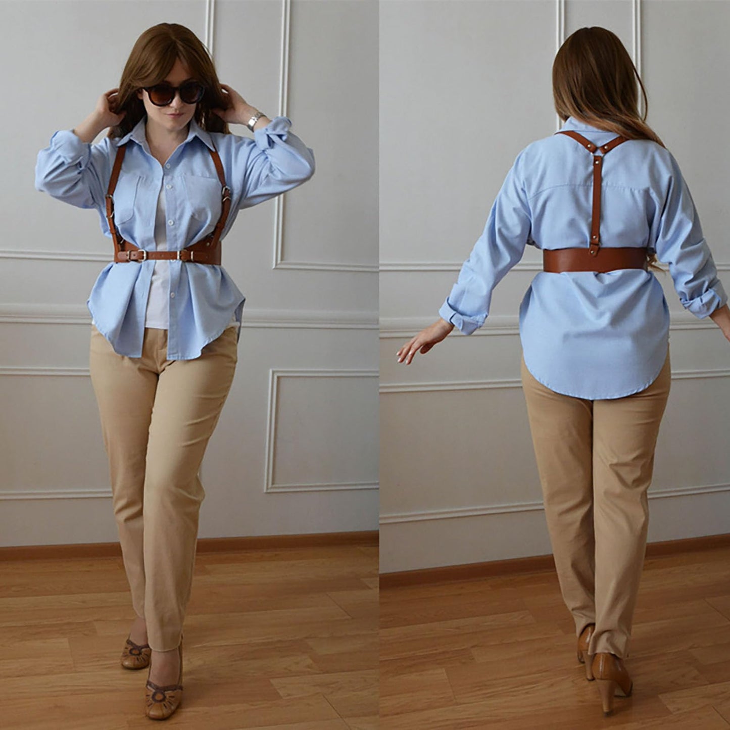 Kutocesy Women PU Leather Harness Belt with Suspenders Adjustable Punk Waist Belt for Shirts Gothic Streetwear Accessory (Black)