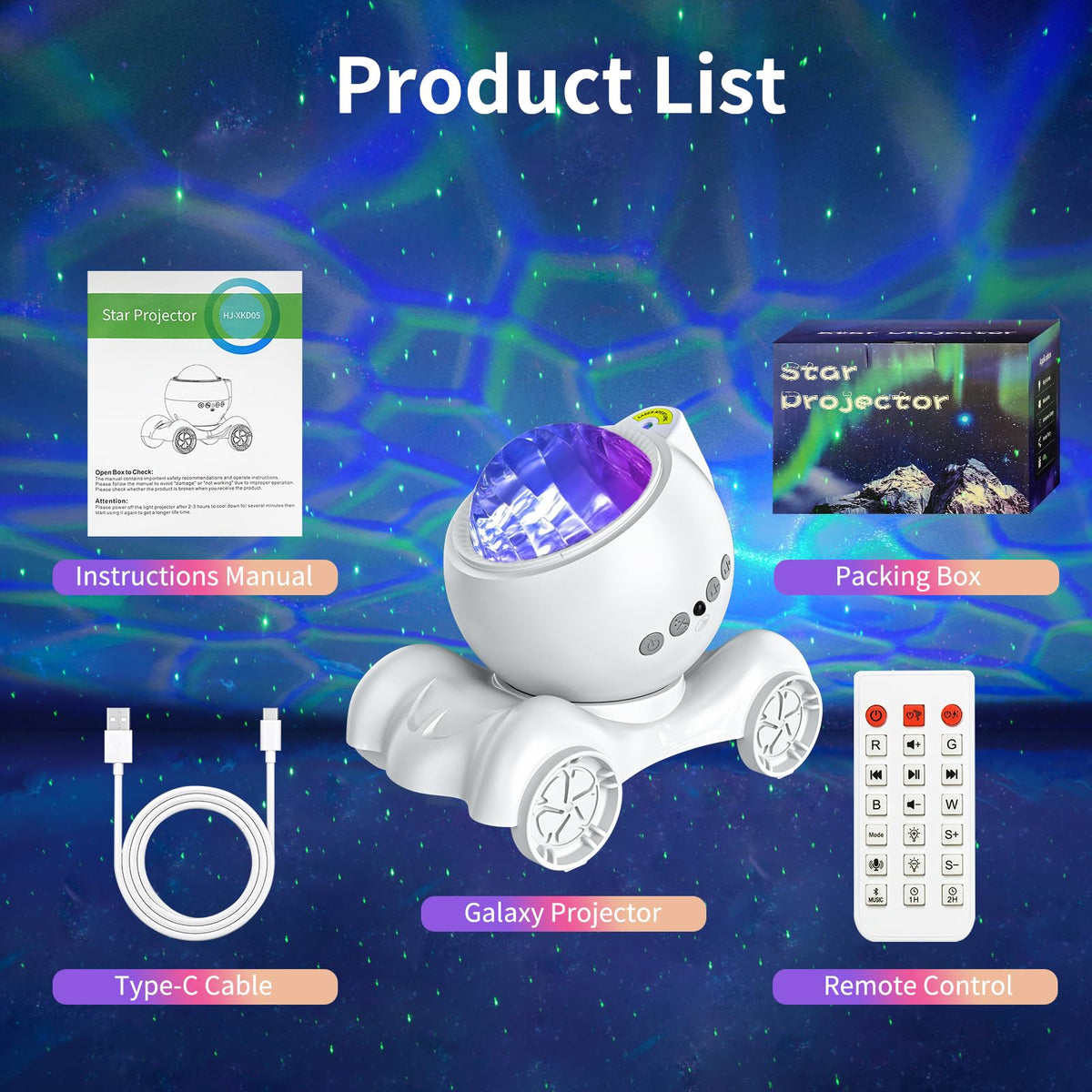 ENOKIK Star Projector, Galaxy Projector Built-in Bluetooth Speaker and 8 White Noise, Night Light for Kids Adults, Aurora Nebula Lamp for Home Decor/Relaxation/Party/Music/Gift (White)