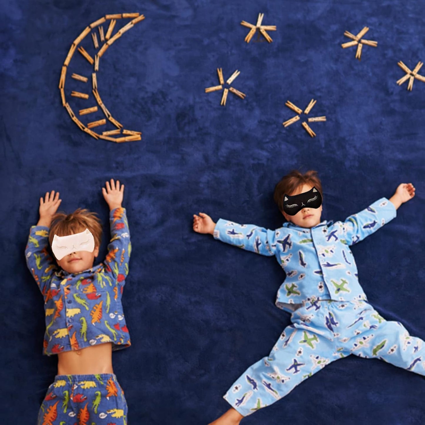 Cute Cat Sleep Mask for Kids, 2 Pack Silk Sleeping Eye Cover Adjustable Mask Night Eyeshade Cover for Girls Boys Women Men Sleep Travel Nap Party Supplies