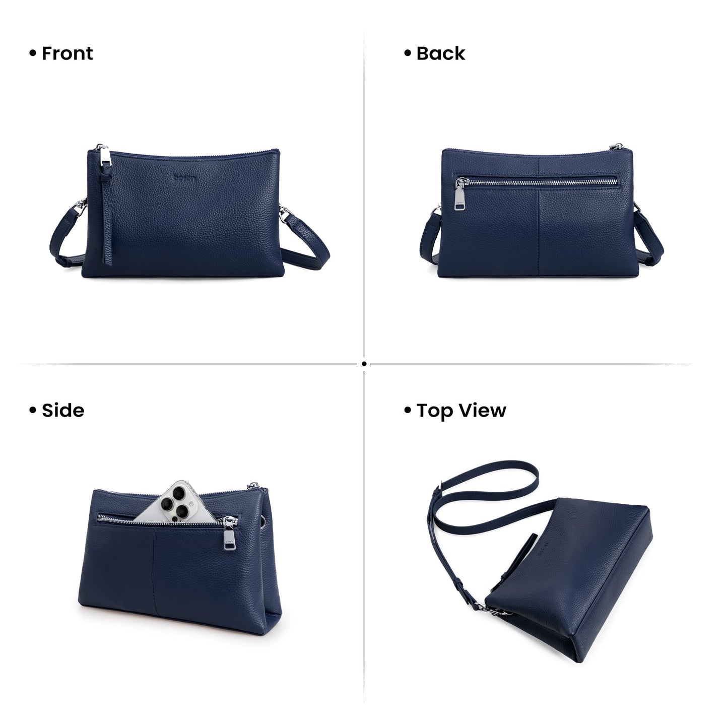 befen Genuine Leather Crossbody Bag for Women, Small Leather Crossbody Purse with RFID Card Slots and Adjustable Strap for Travel- Navy