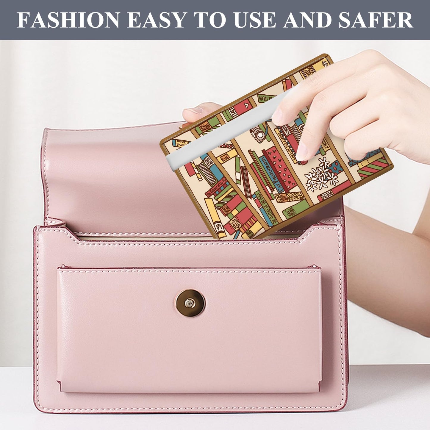 ATJFKIXL Passport Holder for Travel Essentials, RFID Premium Leather Passport Wallet Cover Case for Travel Must Haves Accessories, Passport Holders for Women Men Cute Book Shelf
