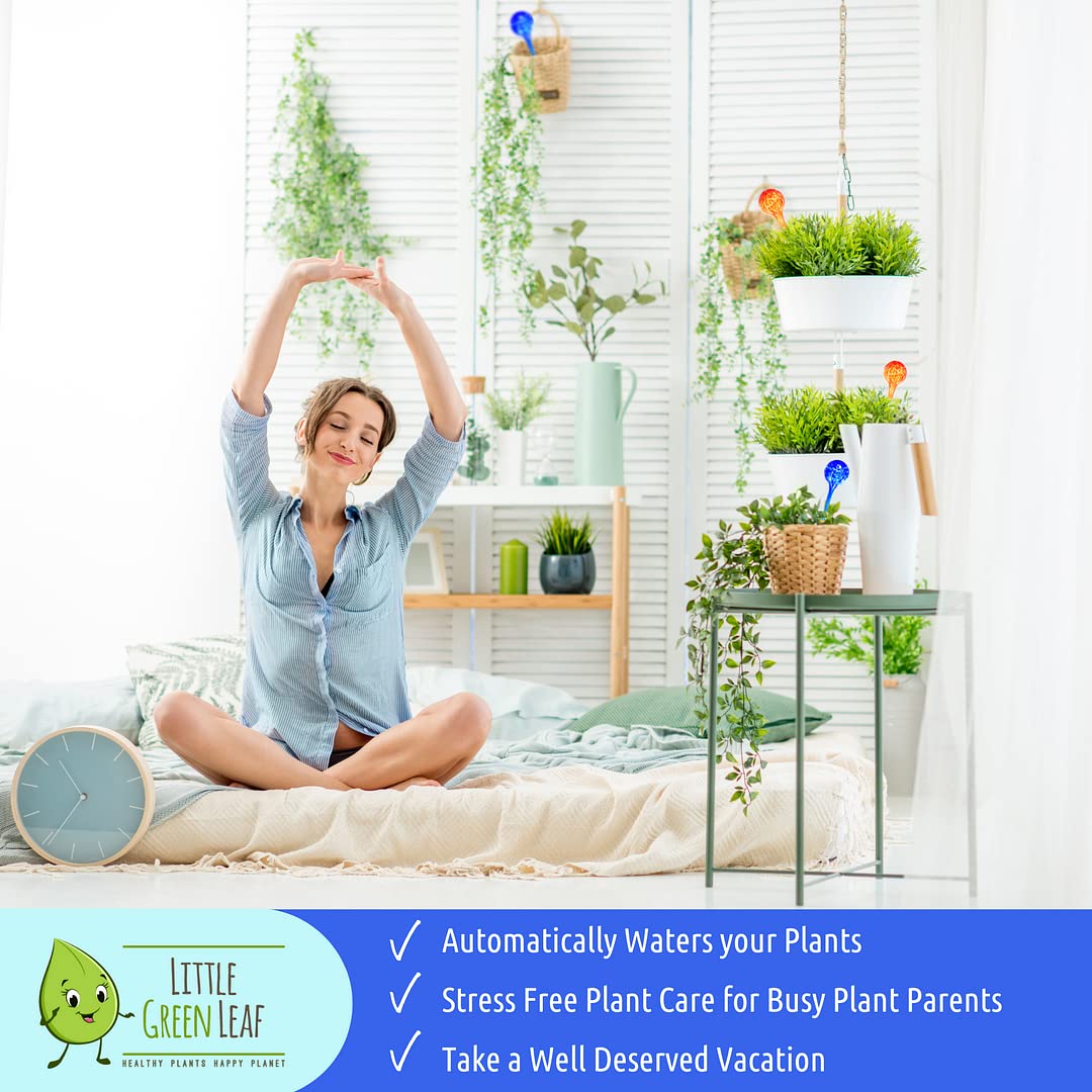 LGL Plant Watering Globes - Automatic Self Watering Globes. Decorative Self Watering Planter Inserts Made From Hand-Blown Durable Glass. Self Watering Spikes to Support Plant Health. 4 Pack x 350ml.