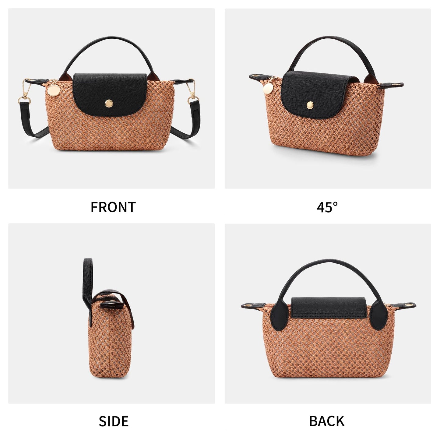 RNIEGA Mini Straw Braided Handbag for Women Vegan Leather Lightweight Crossbody Bag Fashion Handle Beach Shoulder Purse