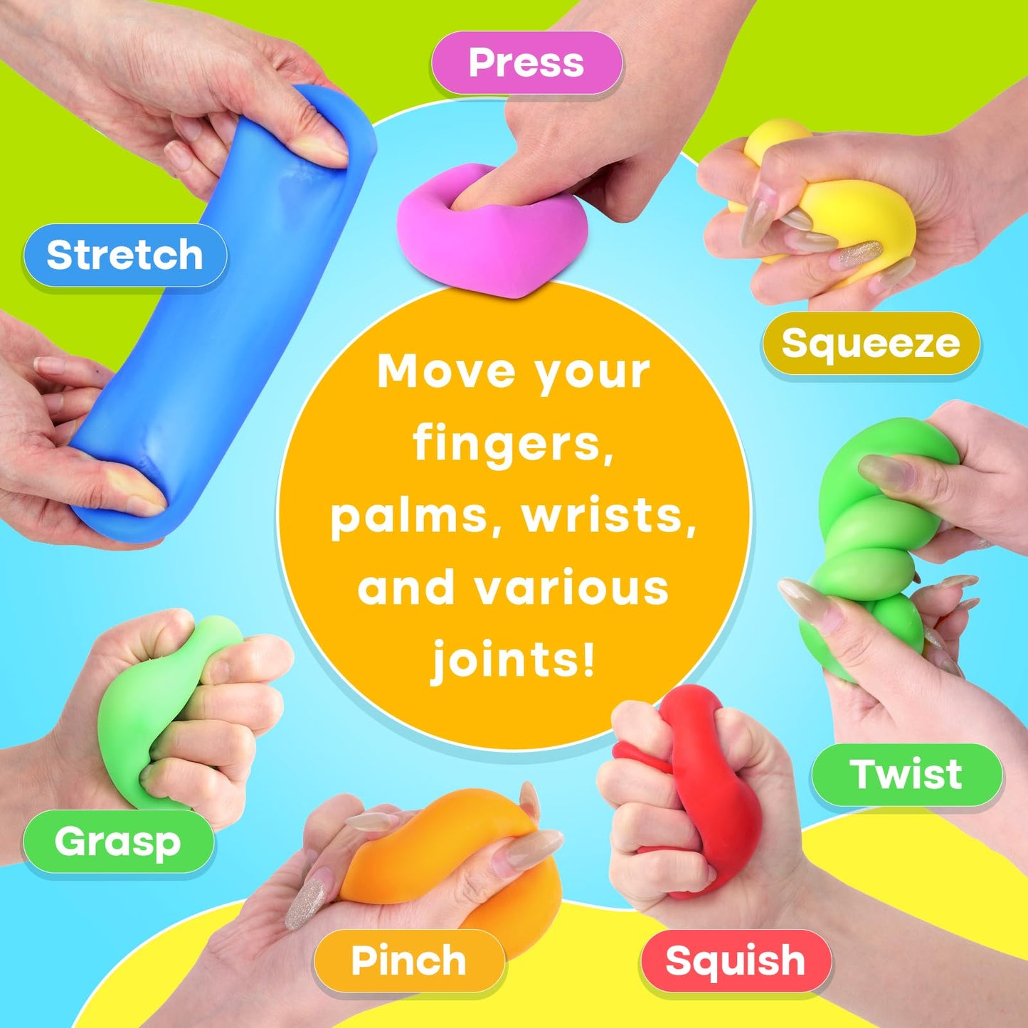 24 Pack Mini Slow Rise Stress Cube: Pull Stretch Fidget Toys for Anxiety Relief, Dough Squishy Toys Bulk for Kids, Classroom Prize Box Toys, Fidgets for Classroom, Hand Therapy Sensory Squishy Ball