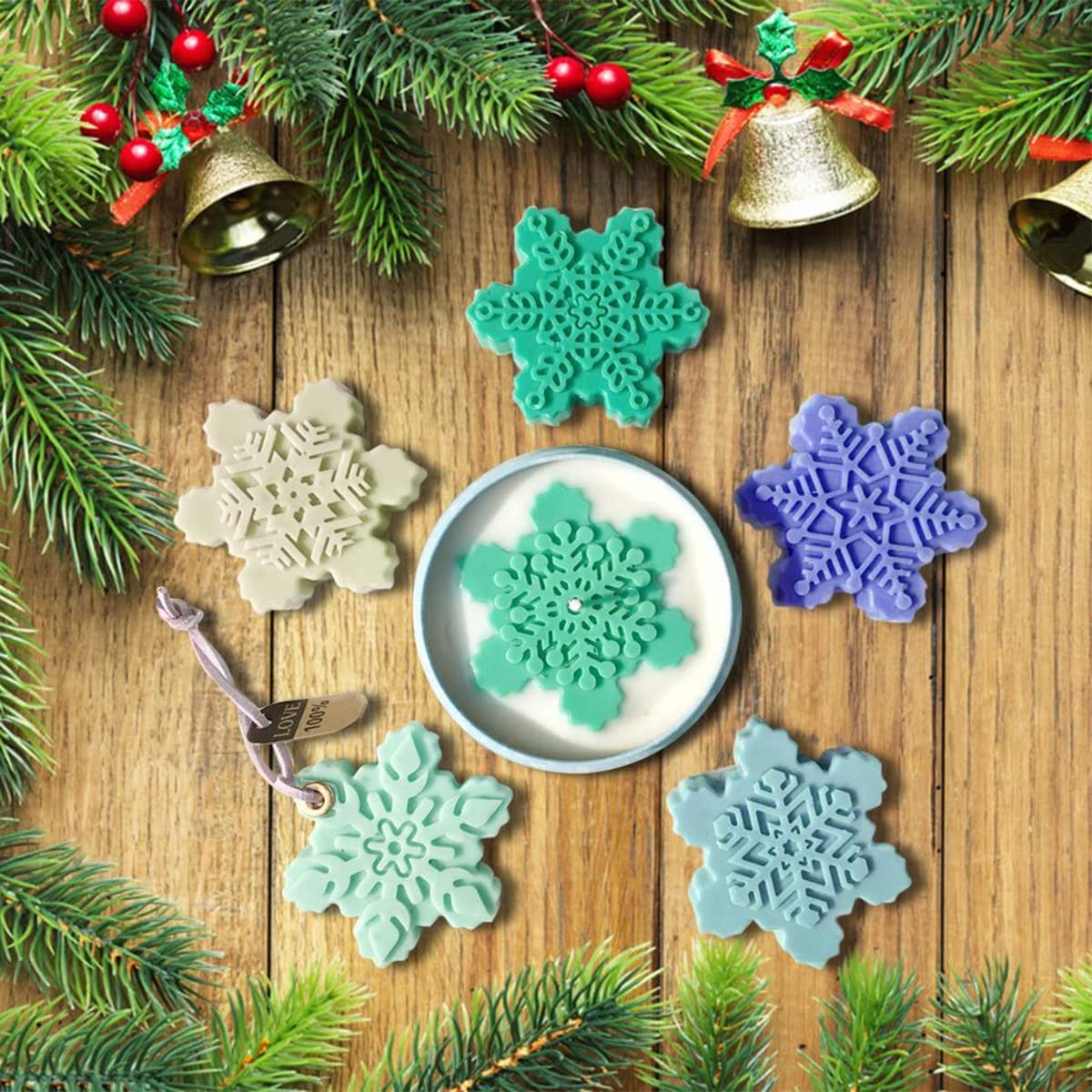 Snowflake Silicone Molds, 2 Pack Cake Pans Cookie Trays Handmade Soap Making Molds Also for Chocolate Mold Pudding Jelly Muffin Ice Cube Tray for Christmas Holiday Party Cake Decor(Pink/Blue)…