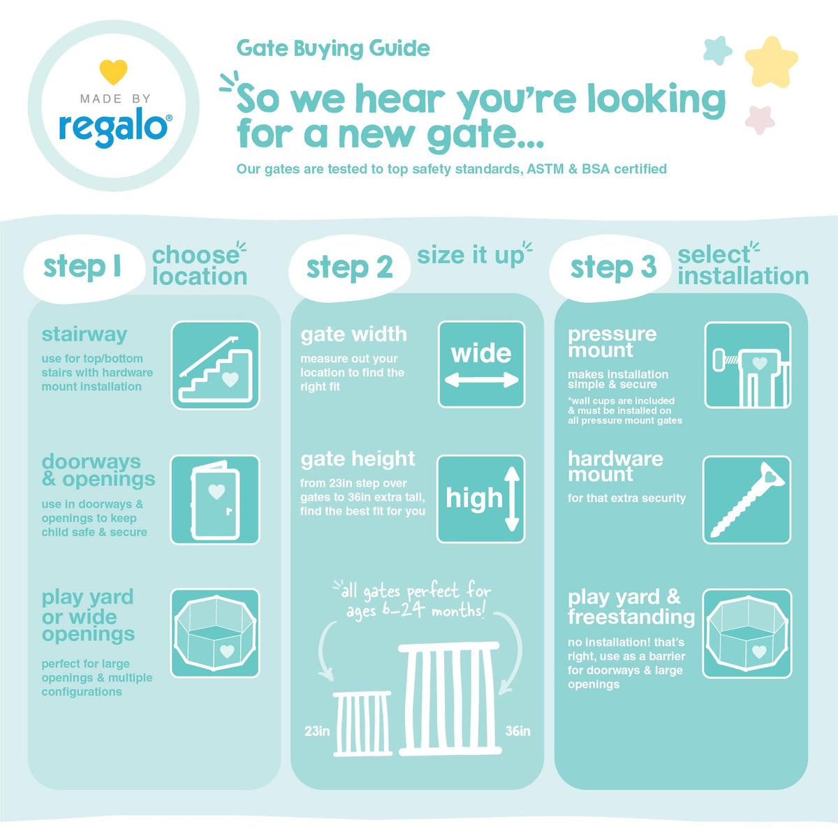 Regalo Safety 29-56" Extra Wide Baby Gate for Doorways & Bottom of Stairs, Pressure Mounted Baby Gate with Door for Babies, Toddlers & Pets, Tested & Safe for 30 Years, American Designed and Owned