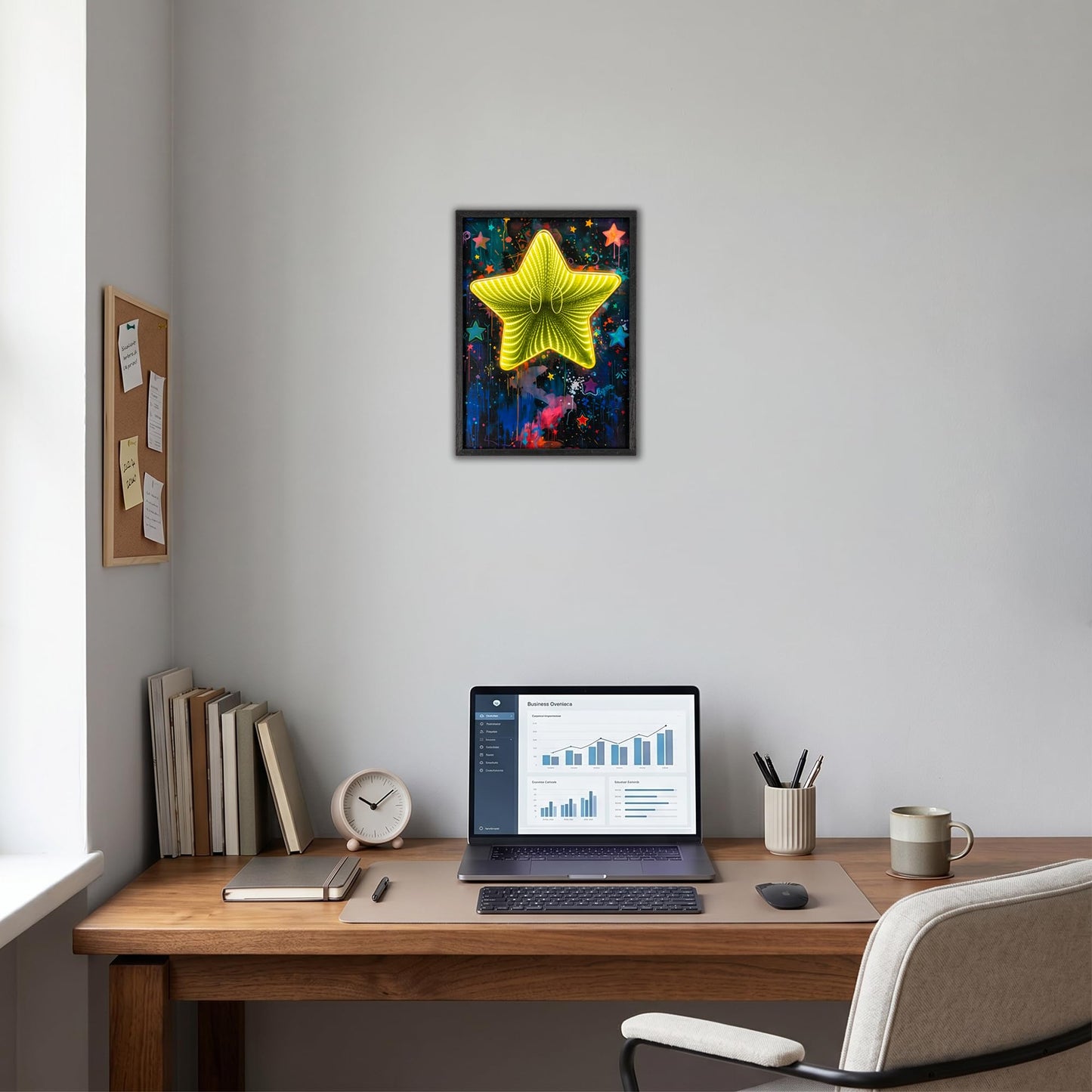 Framed Graffiti Star Wall Decor with Infinity Mirror Light, 3D LED Dimmable Retro Setup Gaming Wall Decor, Poster Artwork Theme Wall Art, for Bedroom Living Room Office Game Room Decor 12x16 Inch