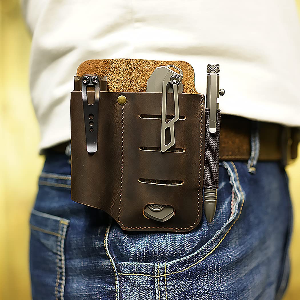 VIPERADE PJ15 Multitool Sheath for Belt, EDC Leather Sheath, Leather Flashlight Holster, EDC Belt Organizer, Leather EDC Pocket Organizer, Flashlight Sheath