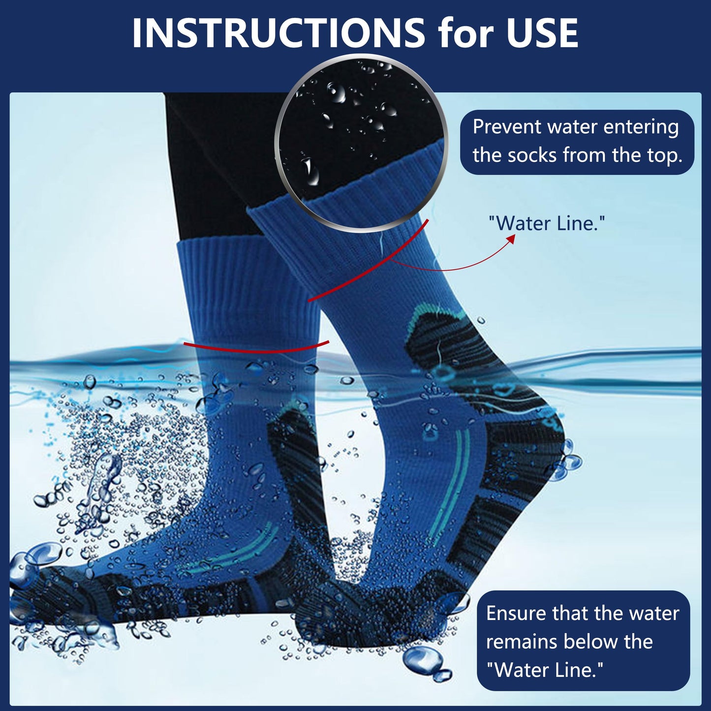 RANDY SUN Mens Waterproof Hiking Socks, Women's Skiing Camping Wading Trail Climbing Cycling Fishing Sports Windproof Business Crew Cushioned Socks, Black Grey M