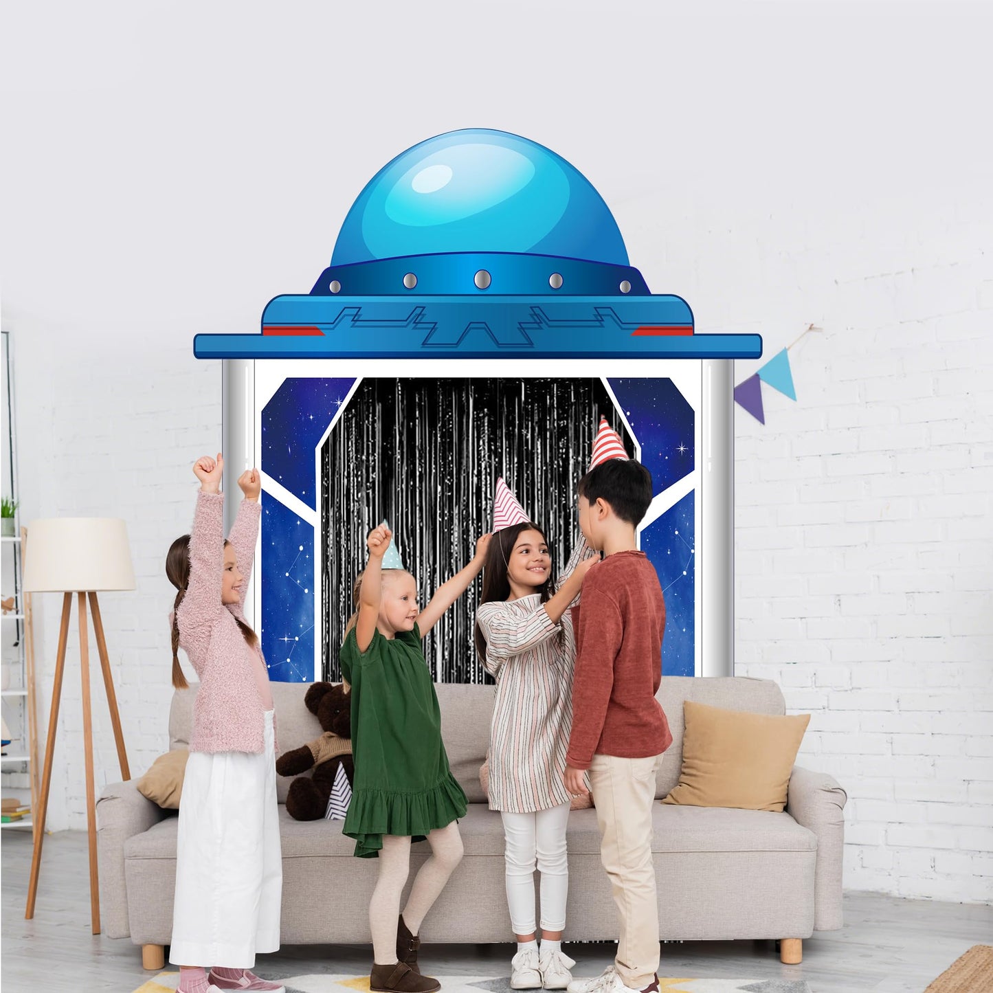 Space Ship Party Porch Banner Outer Space Theme Birthday Door Hanging Backdrop with Foil Fringe Curtains Astronaut Planet Photo Props Rocket Star Background Door Entryway Decor for Classroom Bedroom