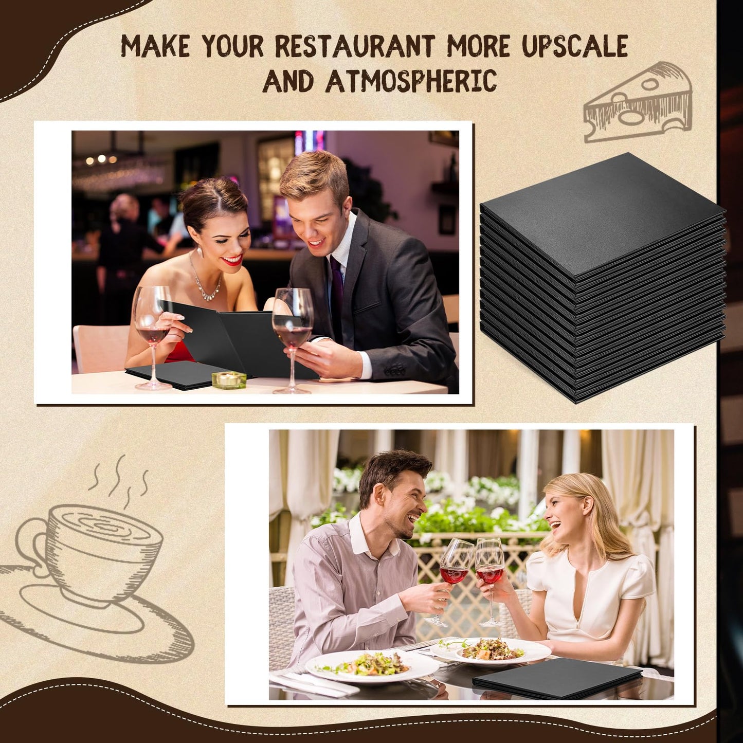 Skyygemm 10 Pcs Leather Menu Covers Holders for 8.5 x 11 Inches, Waterproof Four View Leather Dinner Menu Holder Covers for Restaurant, Hotel, Bar